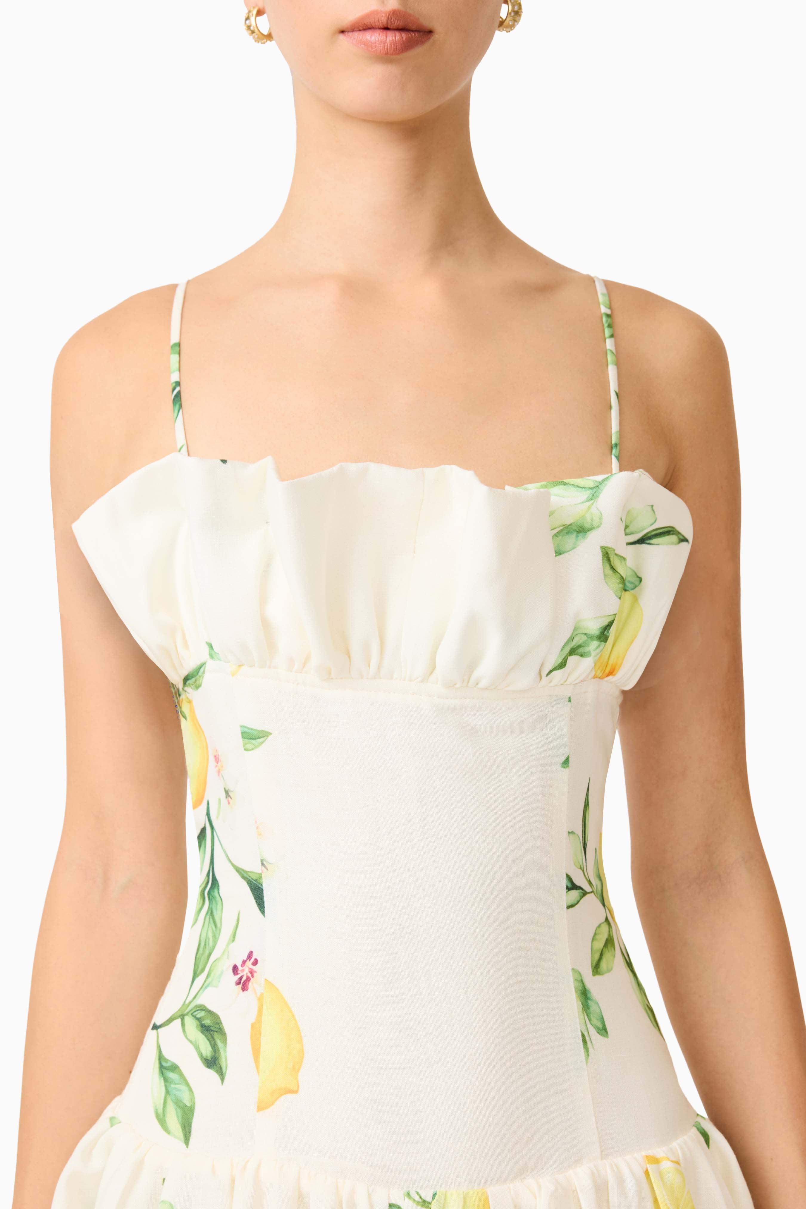 Hana Tiered Maxi Dress in Lemon Print