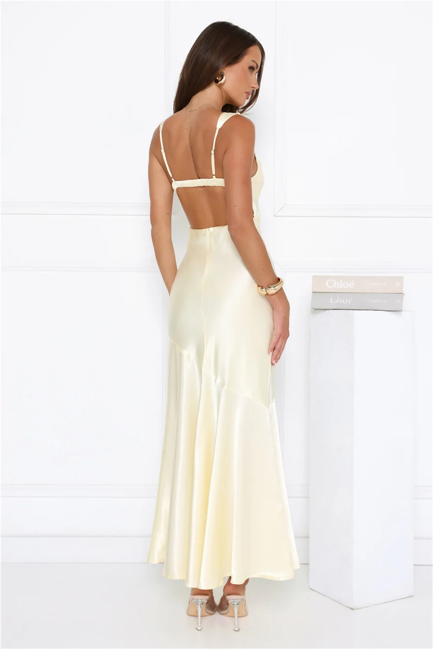 Kiss Crush Satin Maxi Dress Yellow