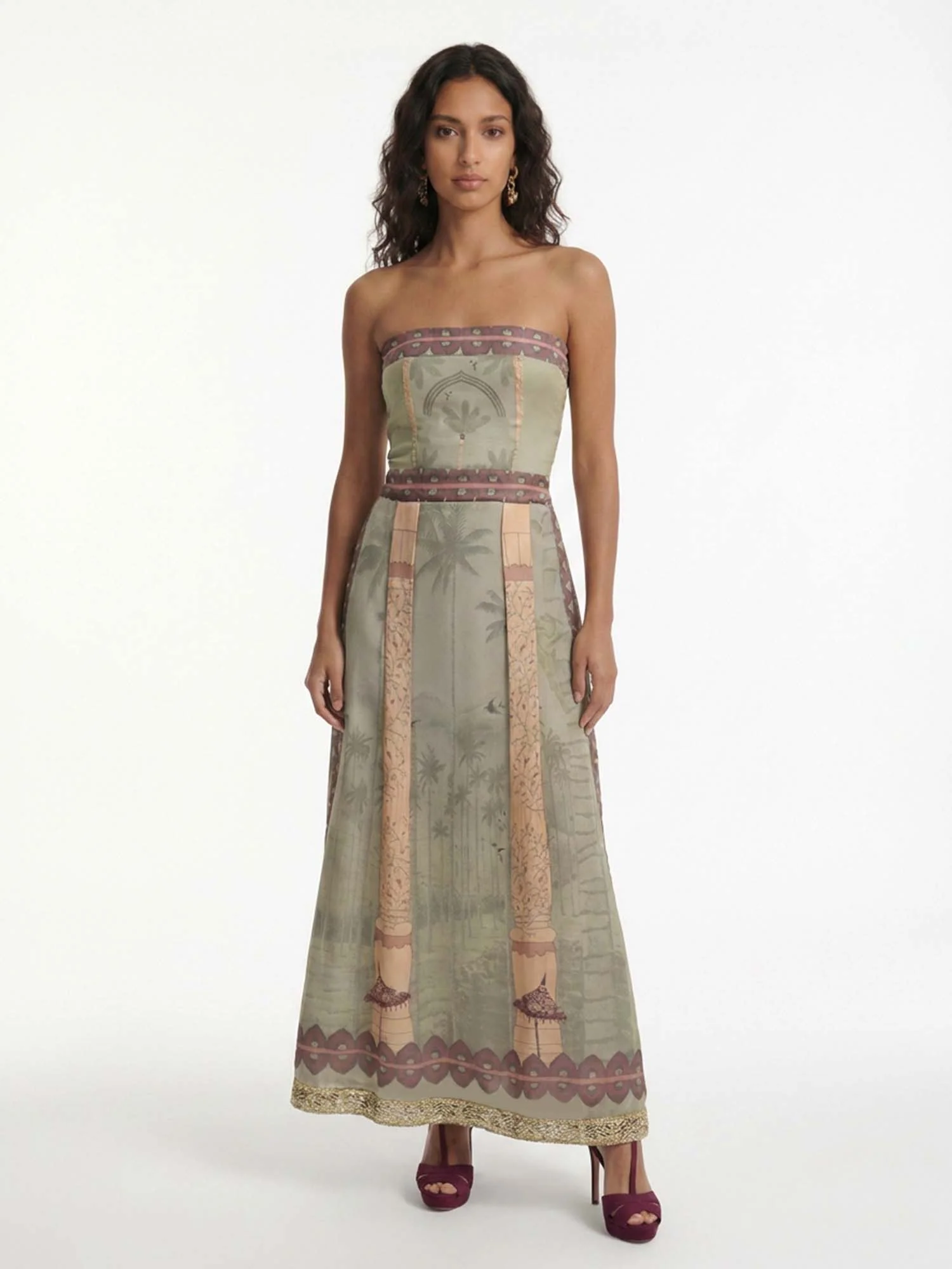 Palm Oasis Strapless Maxi Dress