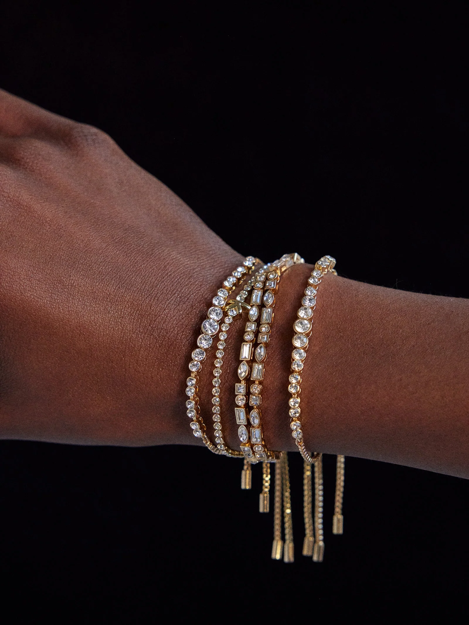 Daphne Pull Tie Bracelet - Gold/Pavé