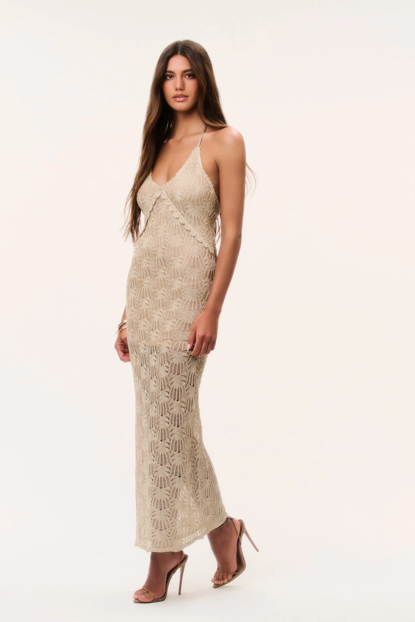 Vreya Metallic Crochet Maxi Dress