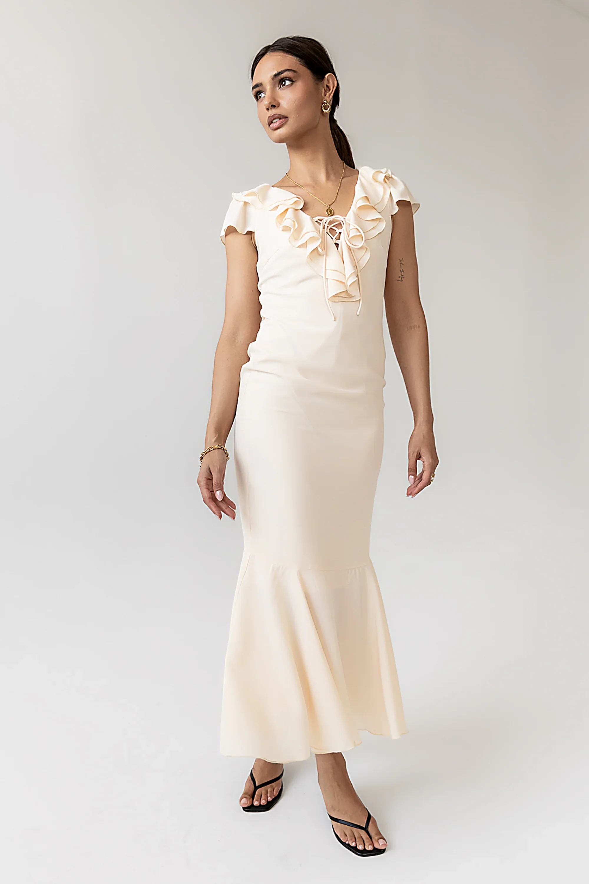 Reese Ruffle Maxi Dress in Ivory