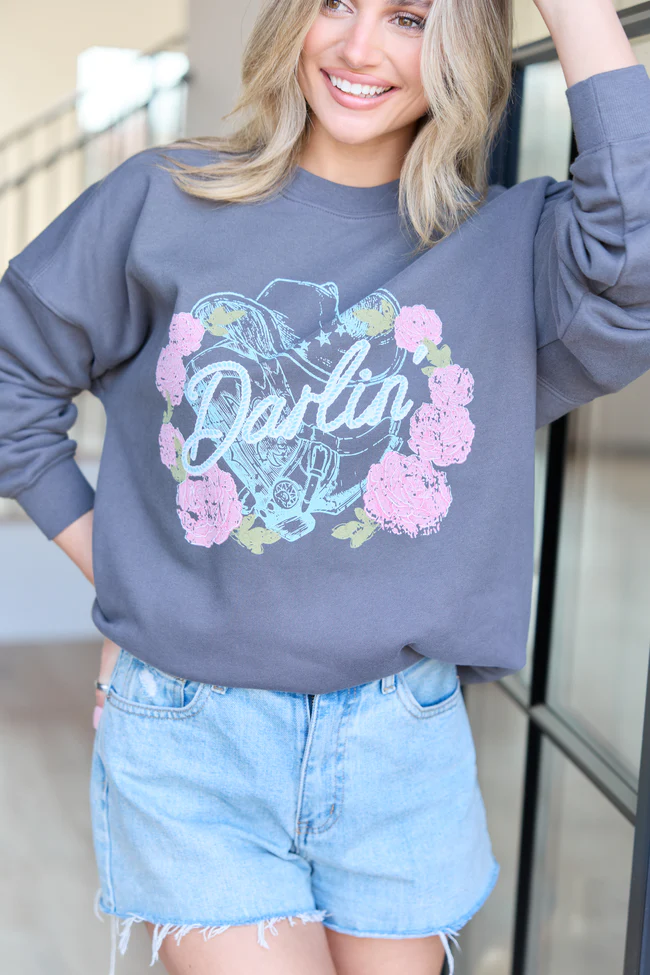Darlin' Vintage Rose Dark Grey Graphic Sweatshirt