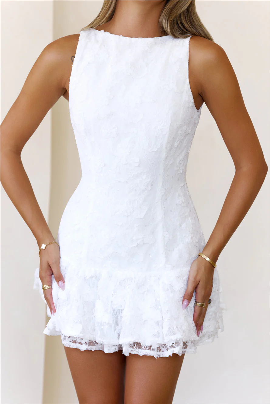 Romantic Novel Lace Mini Dress White
