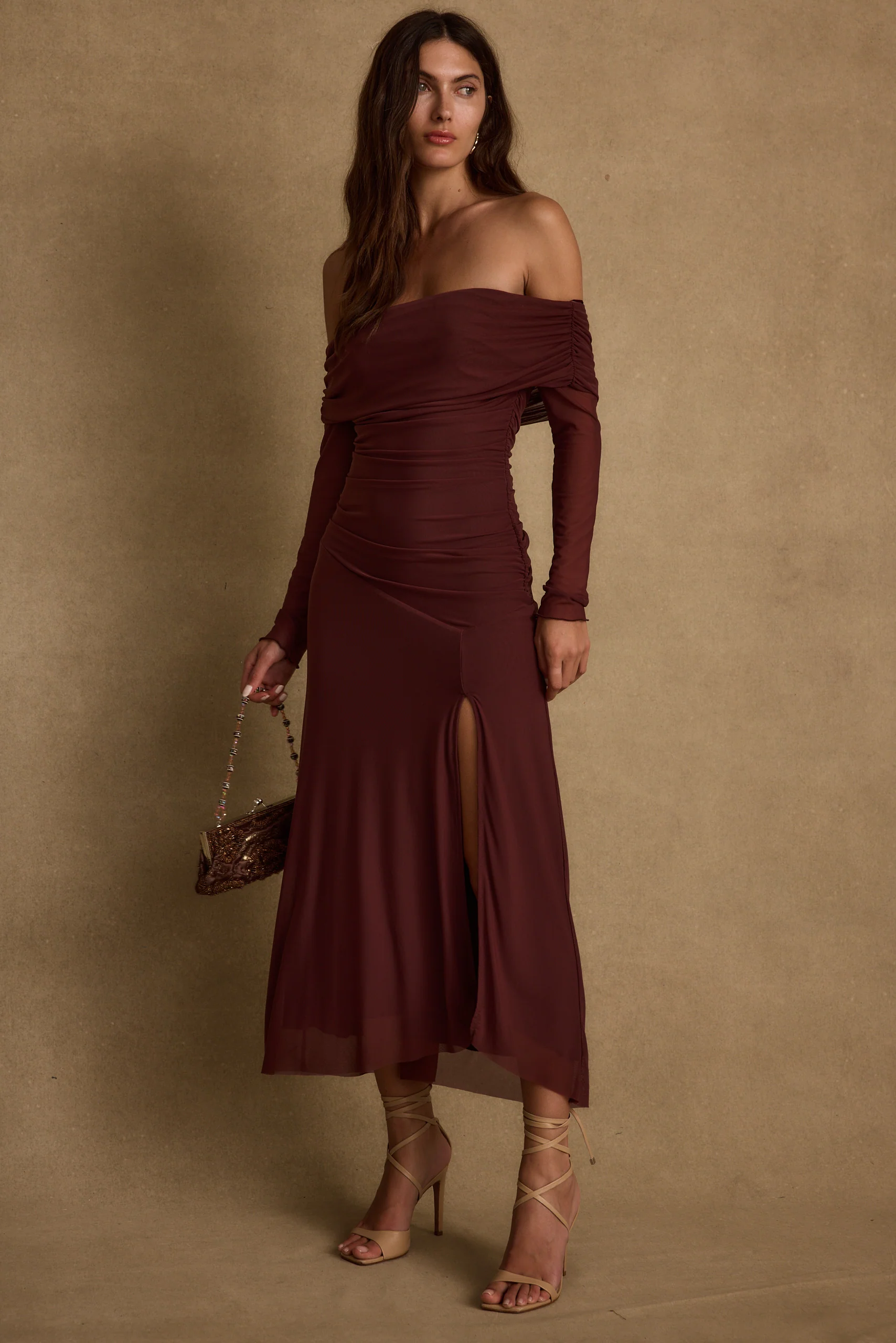 Cairo Merlot Mesh Maxi Dress
