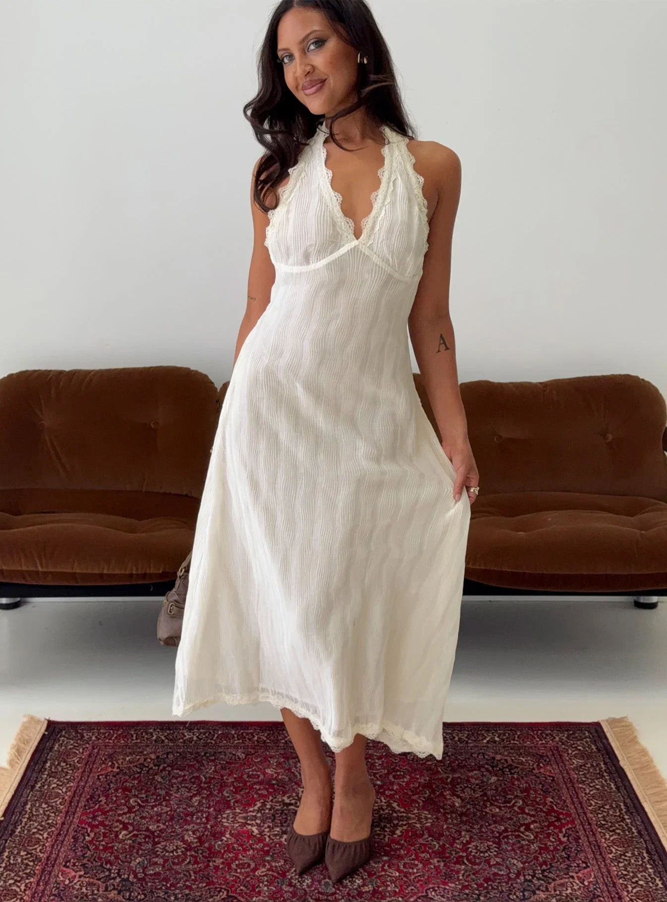 Stars Align Midi Dress Cream