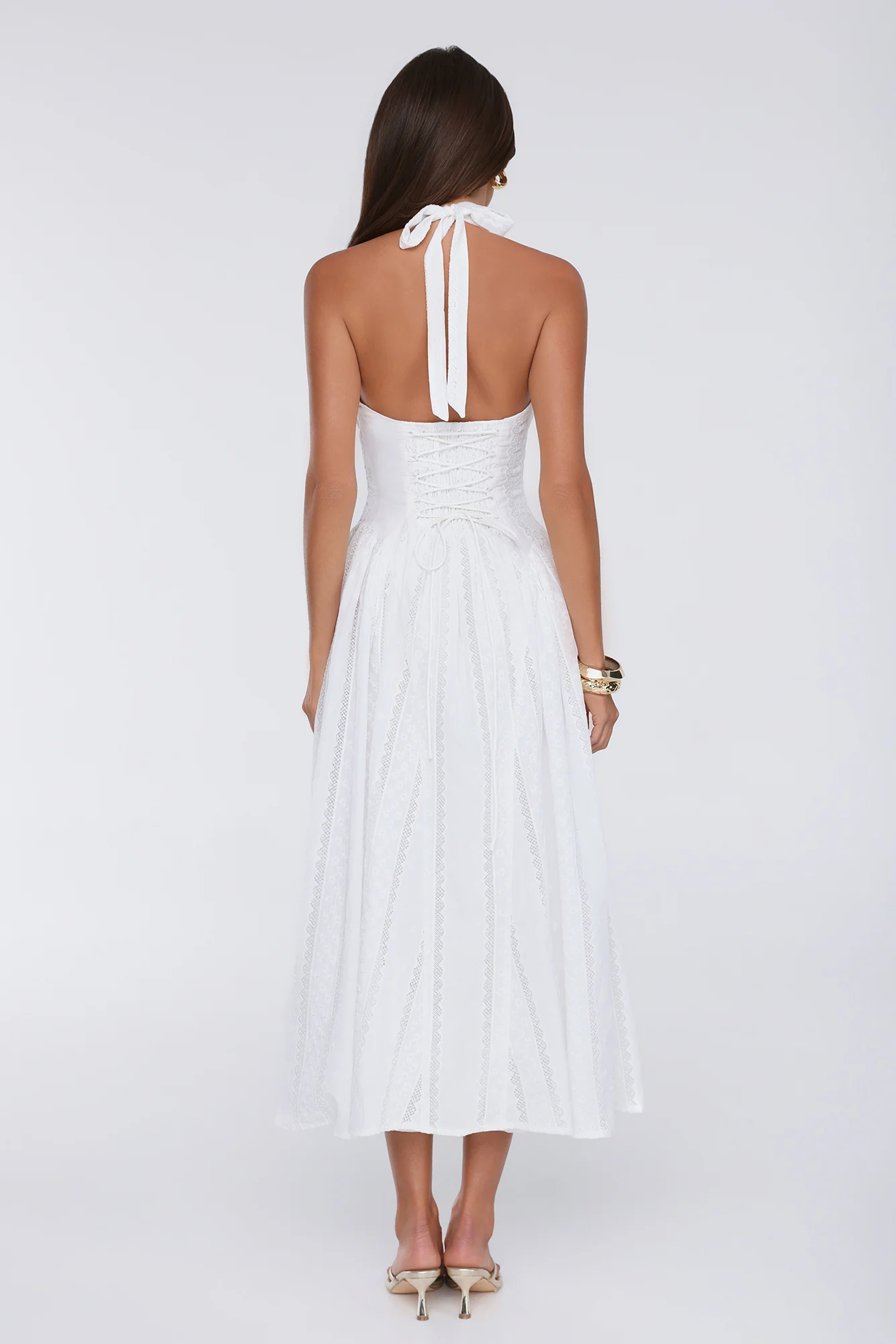 Petal Whimsy Embroidered Halter Maxi Dress White - luluinthesky