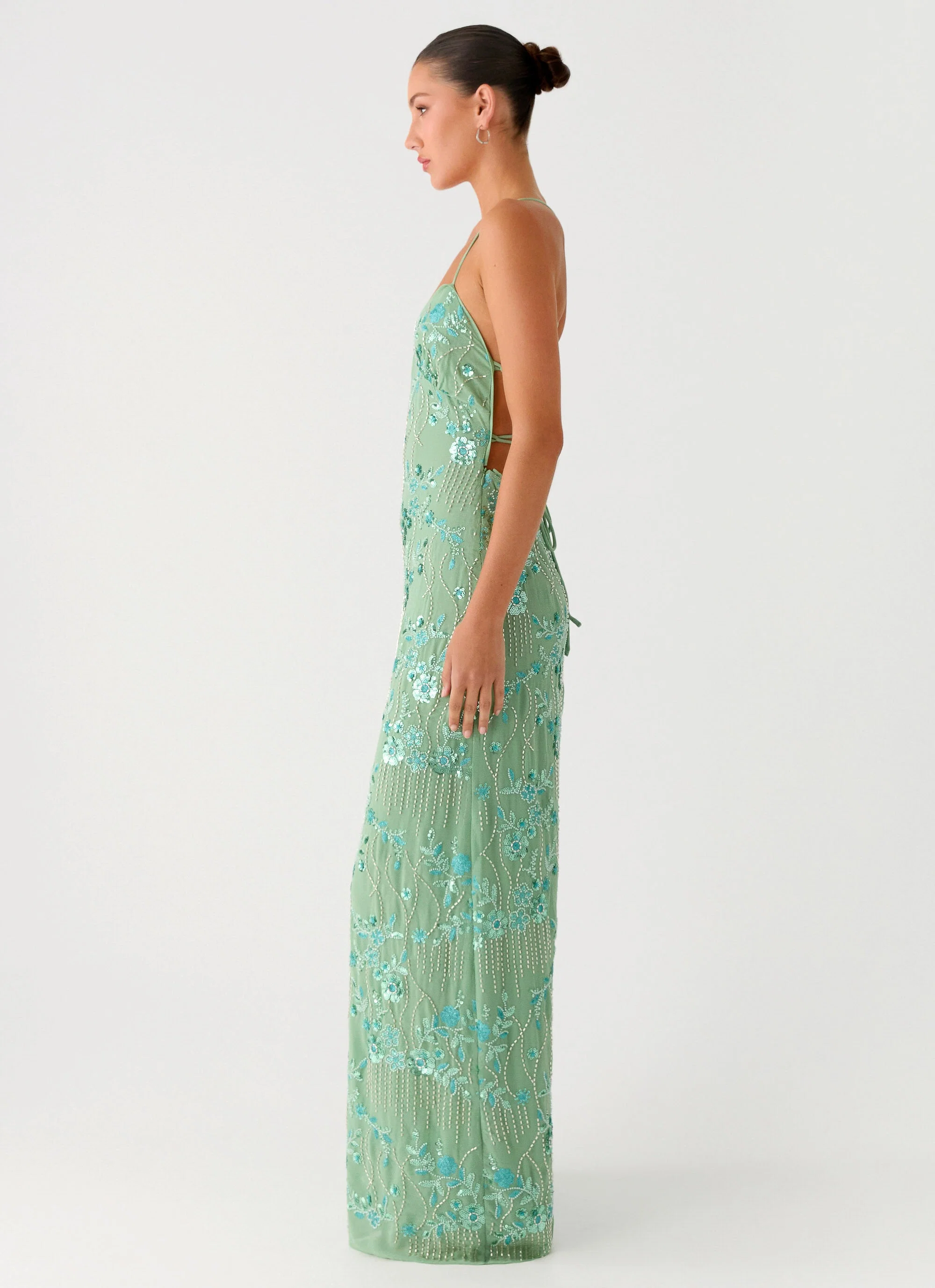 Vietta Sequin Cami Maxi Dress - Mint