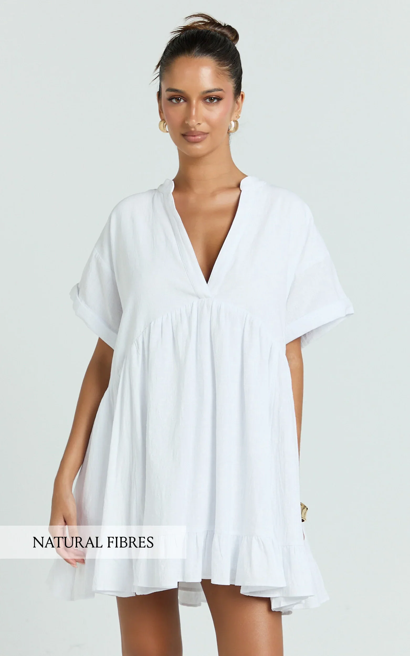 Calissa Mini Dress - Frill Hem Smock Dress in White