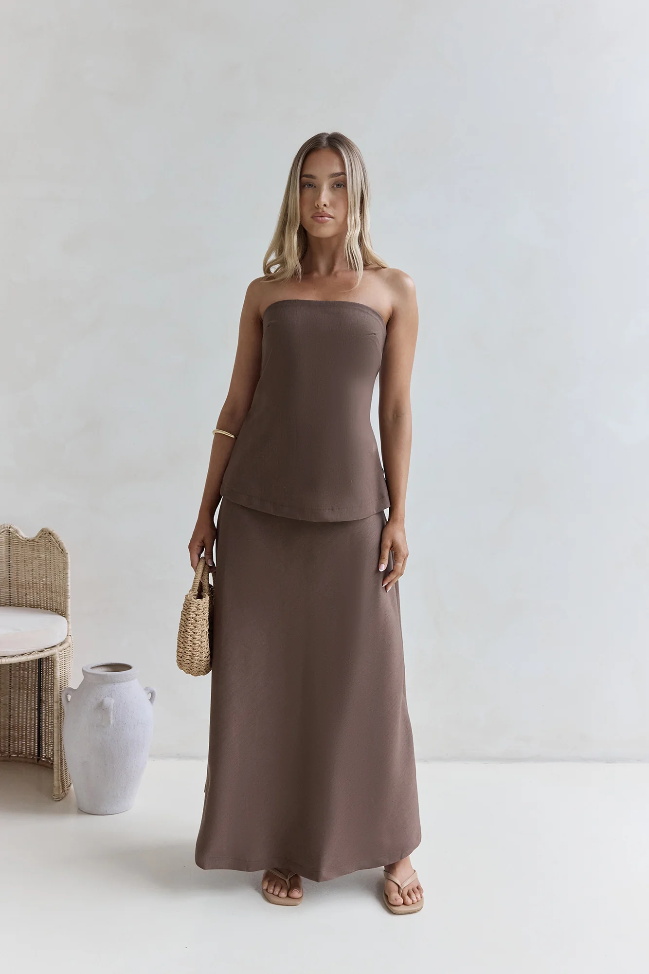 Ring The Bell Strapless Maxi Dress Brown