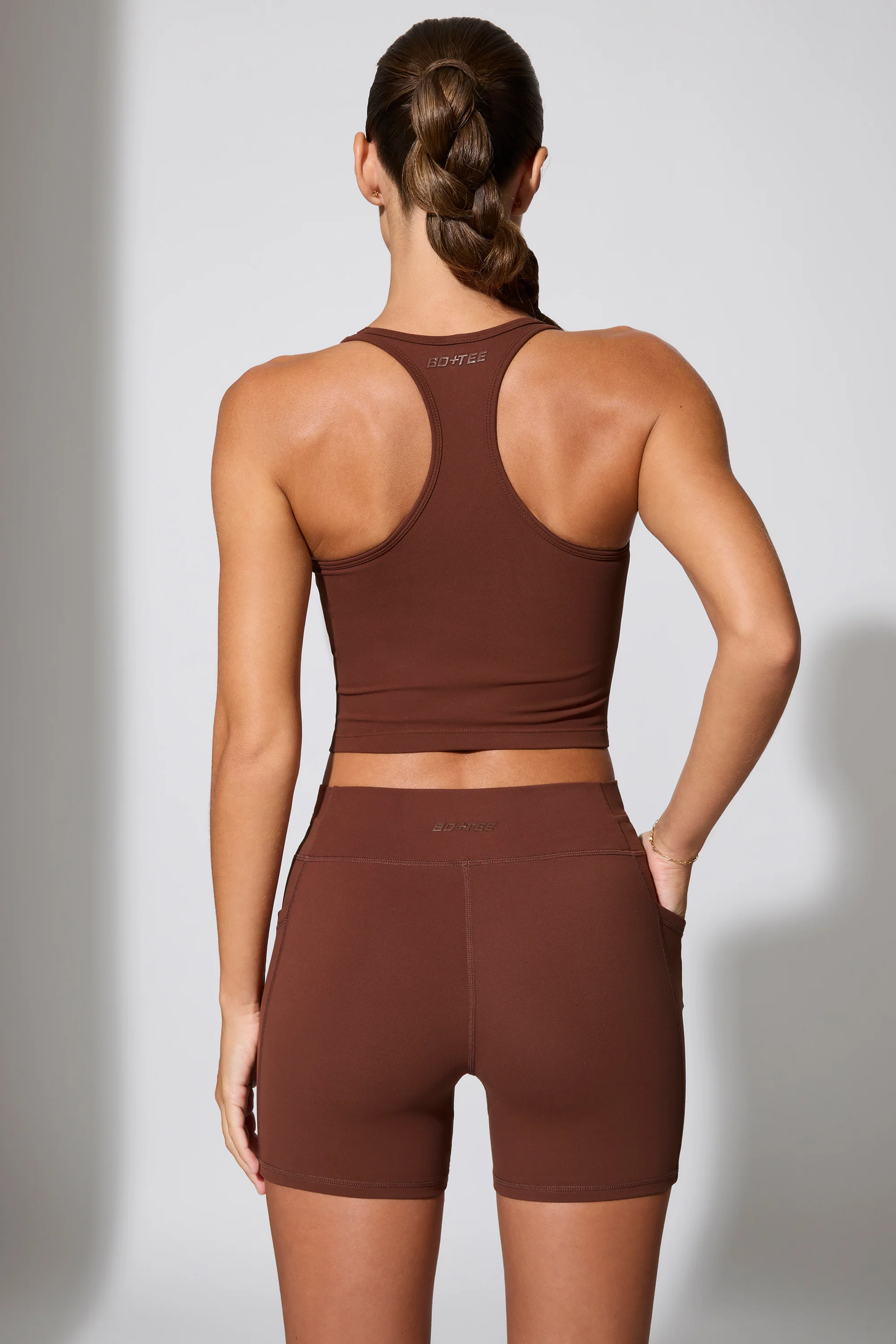 Twist Waist Mini Shorts with Pockets in Brown