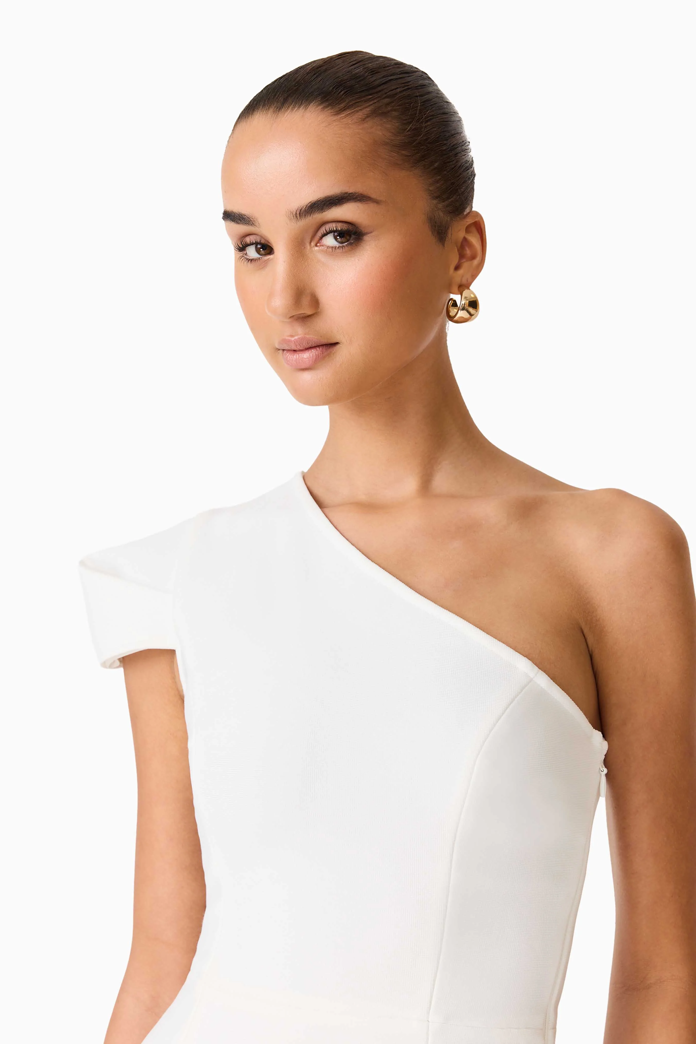 Opline One Shoulder Gown in White