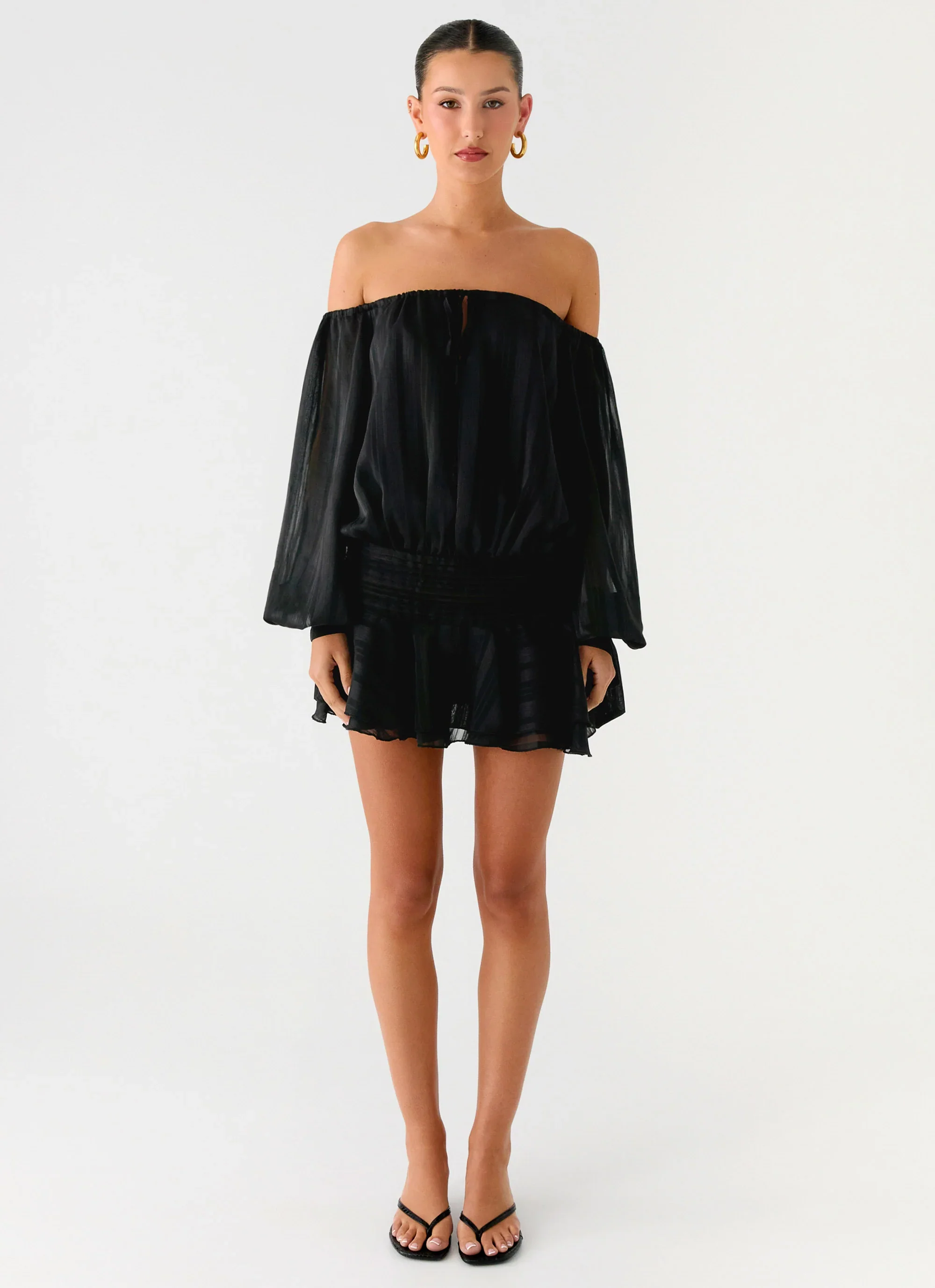 Eira Balloon Sleeve Mini Dress - Black