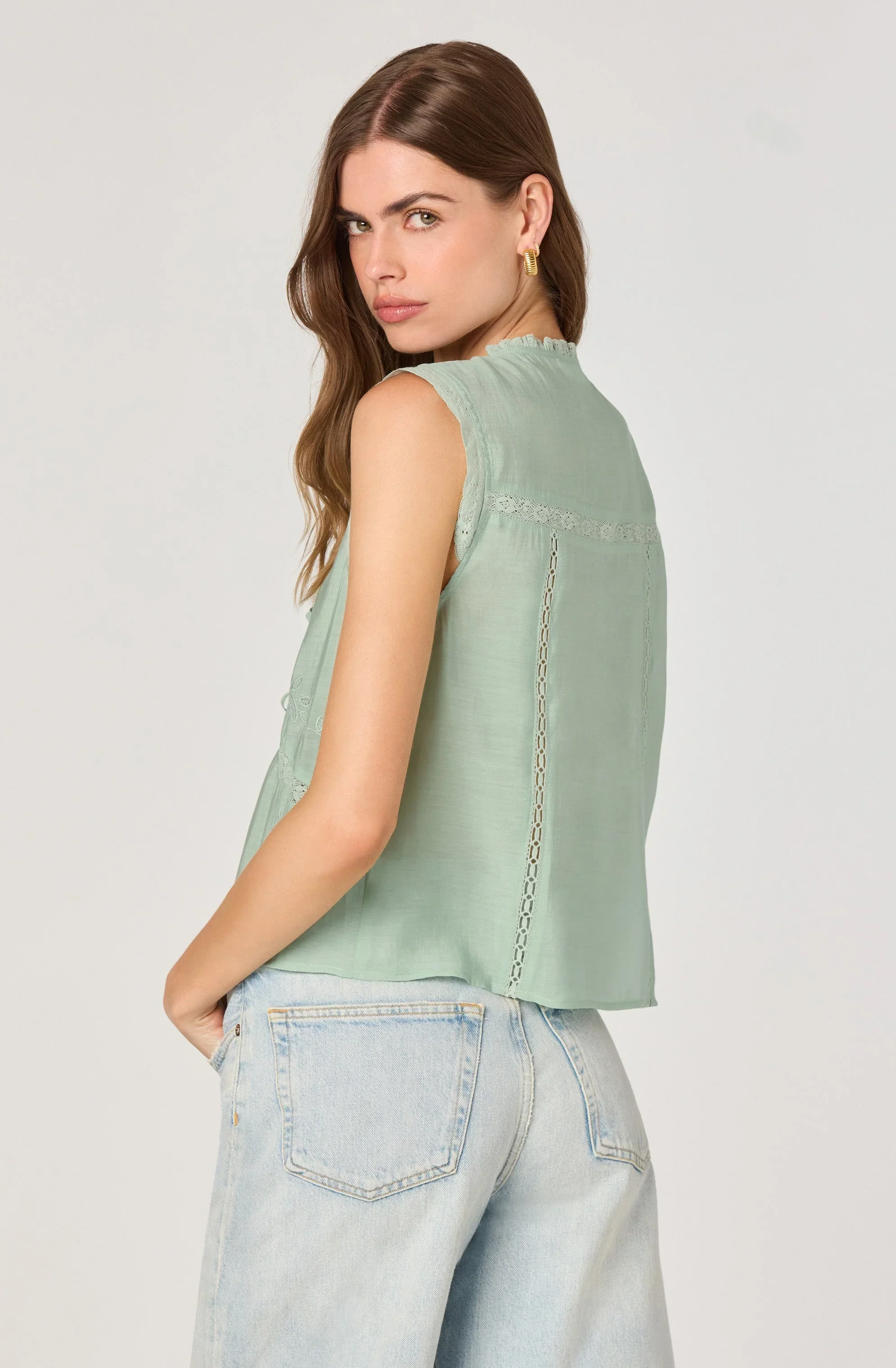 Lace Trim Tie-Front Top