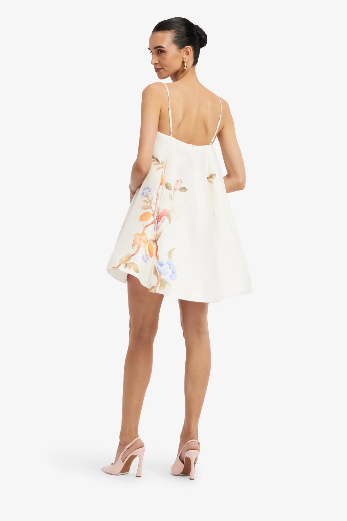 Caitlin Mini Dress - Lemon Vine Print in Snow
