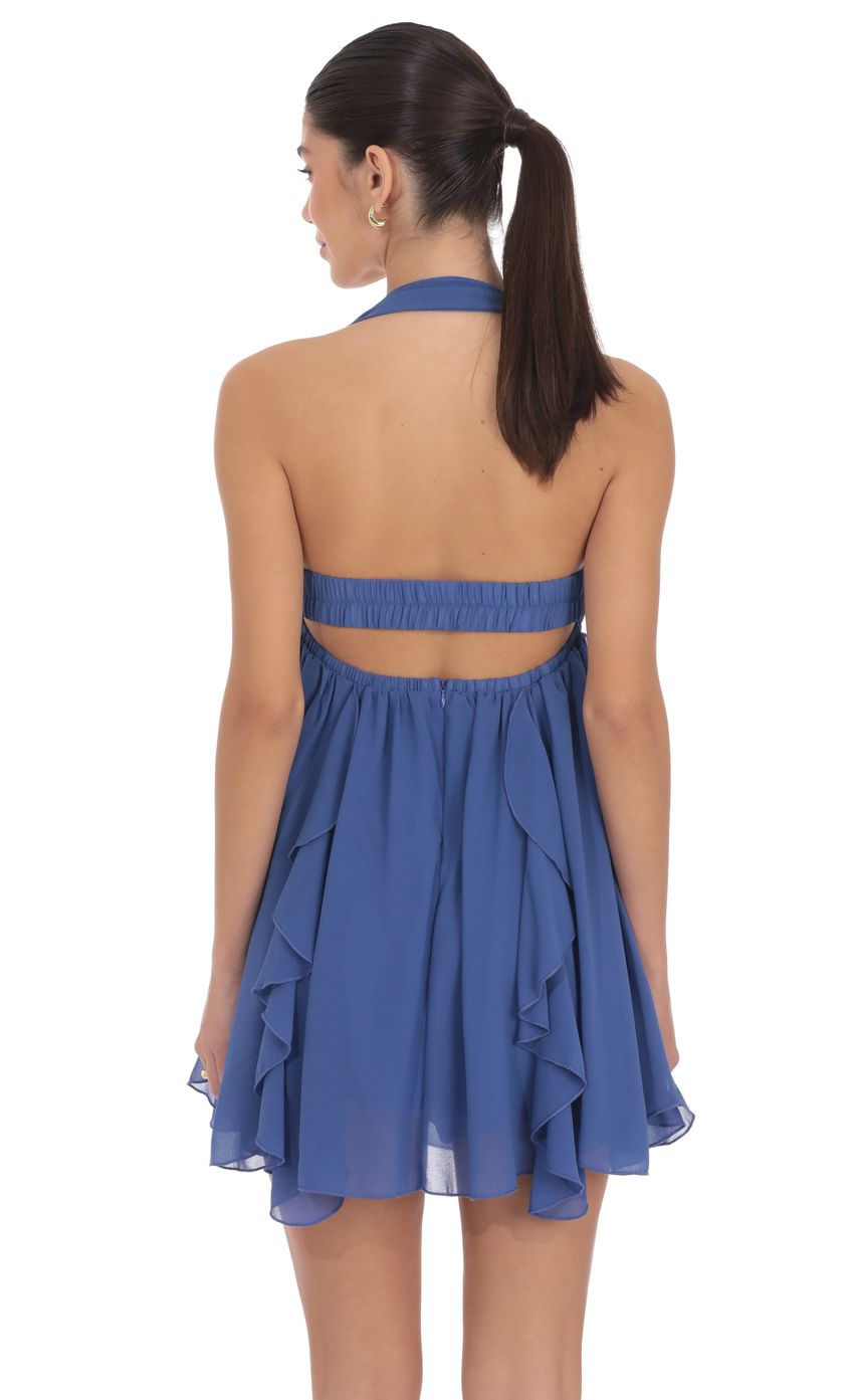 Halter Ruffle Babydoll Dress in Blue
