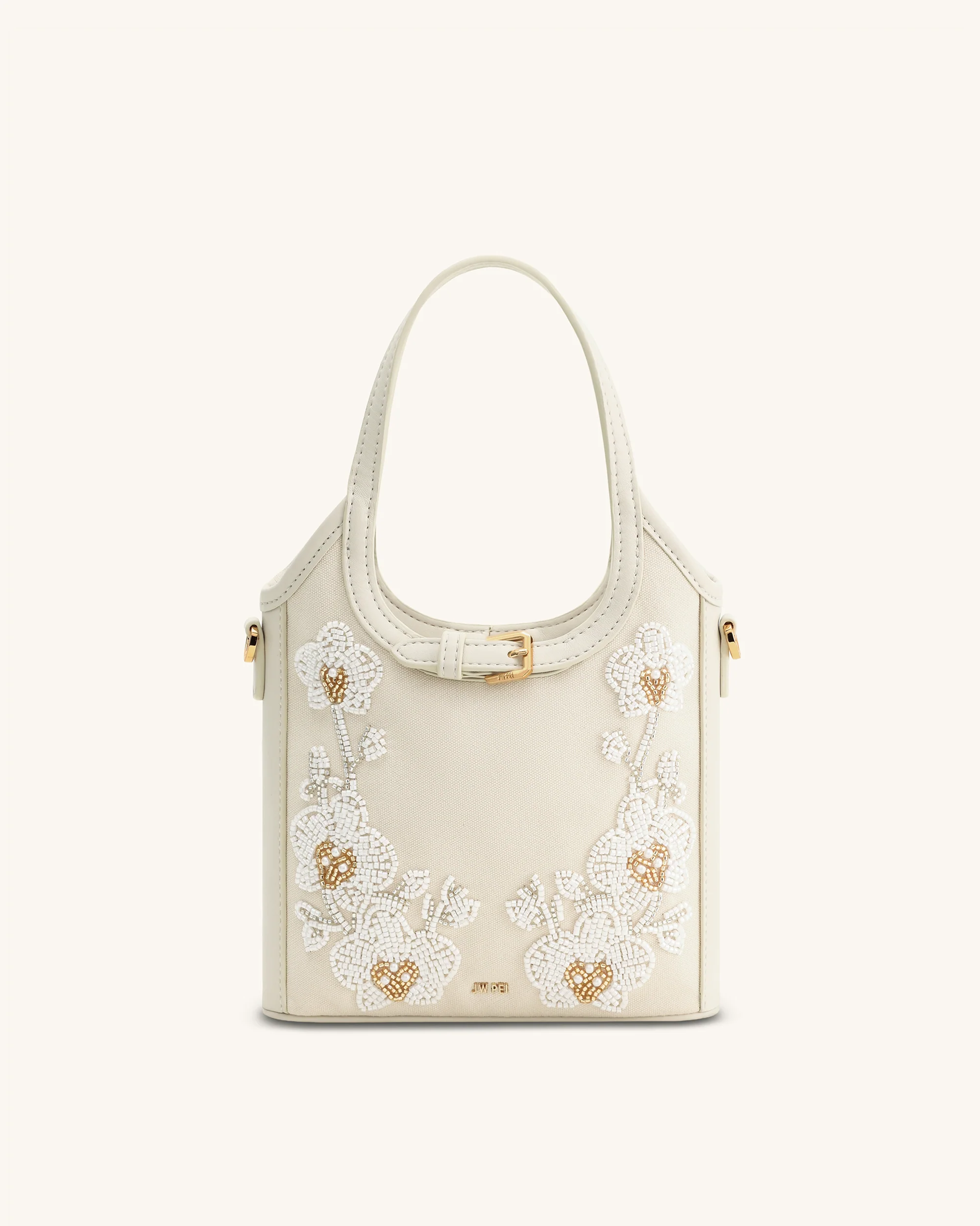 Brooke Mini Belted Embellished Orchid Beaded Top Handle Bag - Ivory