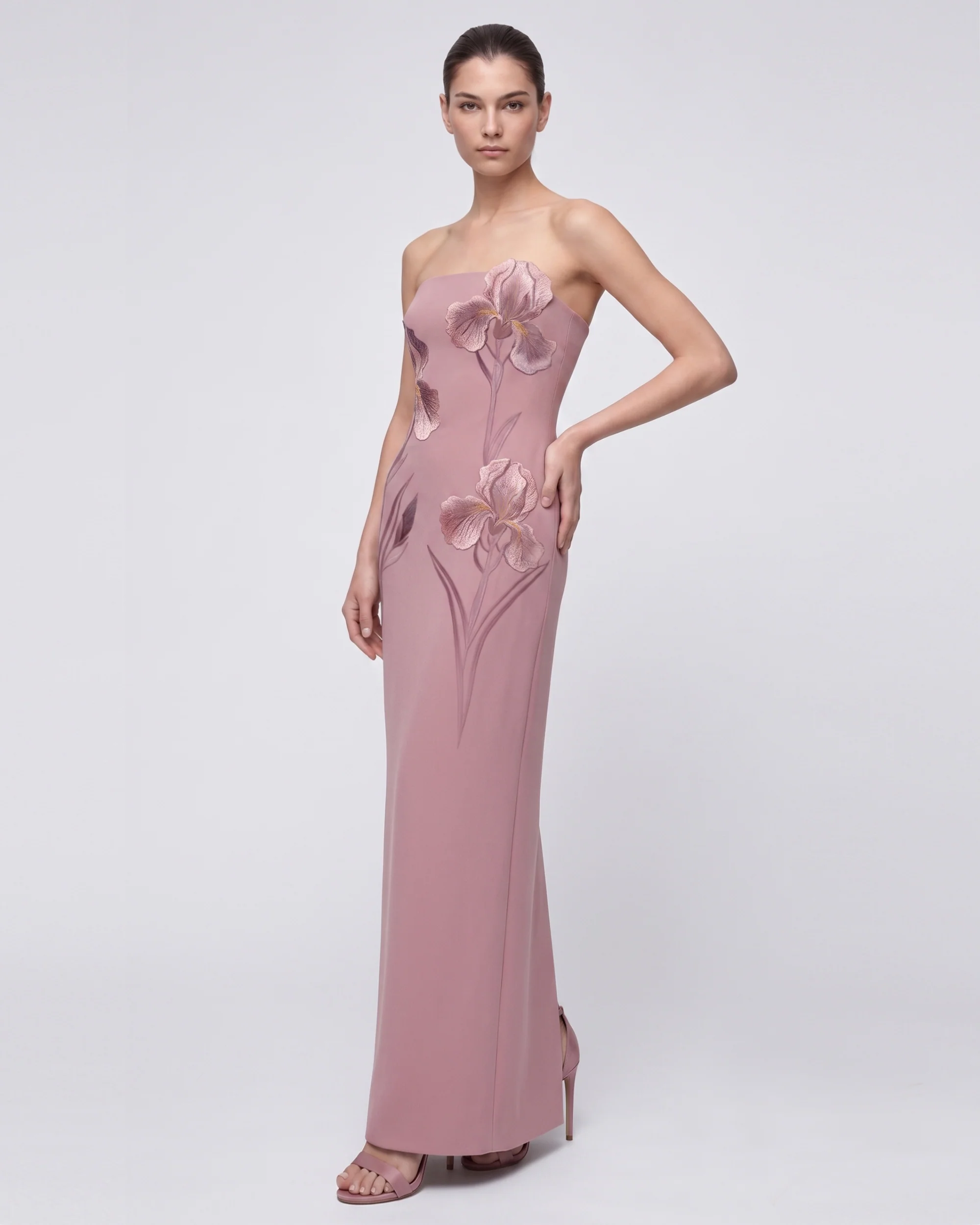 Iris Embroidered Strapless Maxi Dress - Dusty Pink