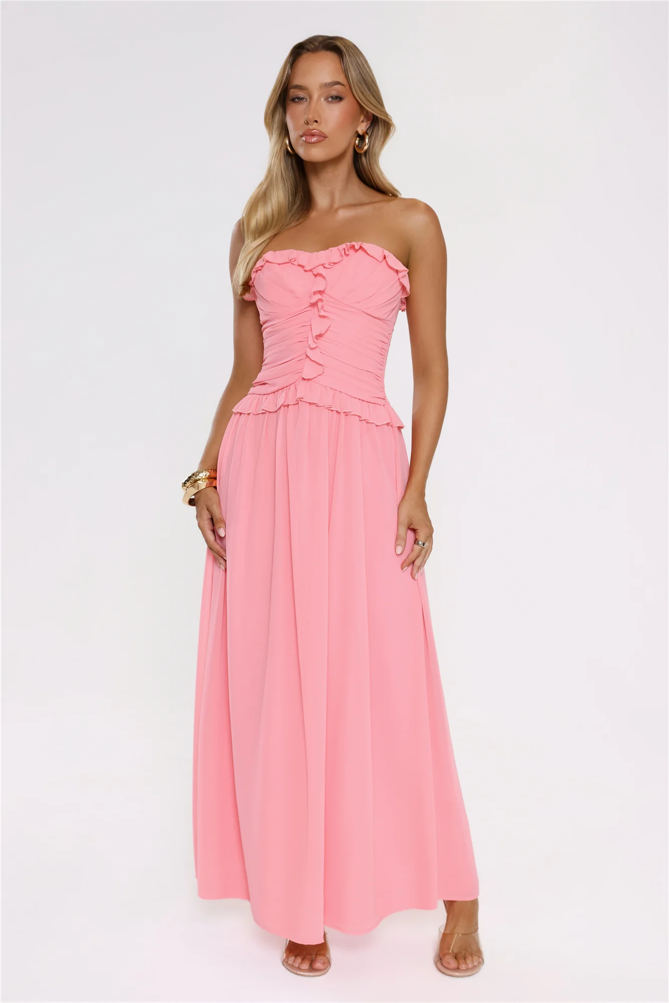 Hour Whispers Strapless Maxi Dress Pink