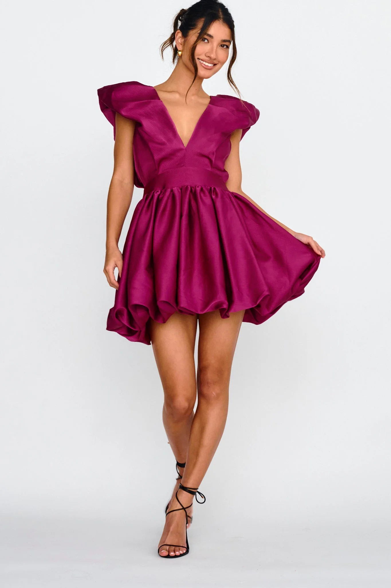 Hidden Heart Bubble Hem Mini Dress Magenta - luluinthesky