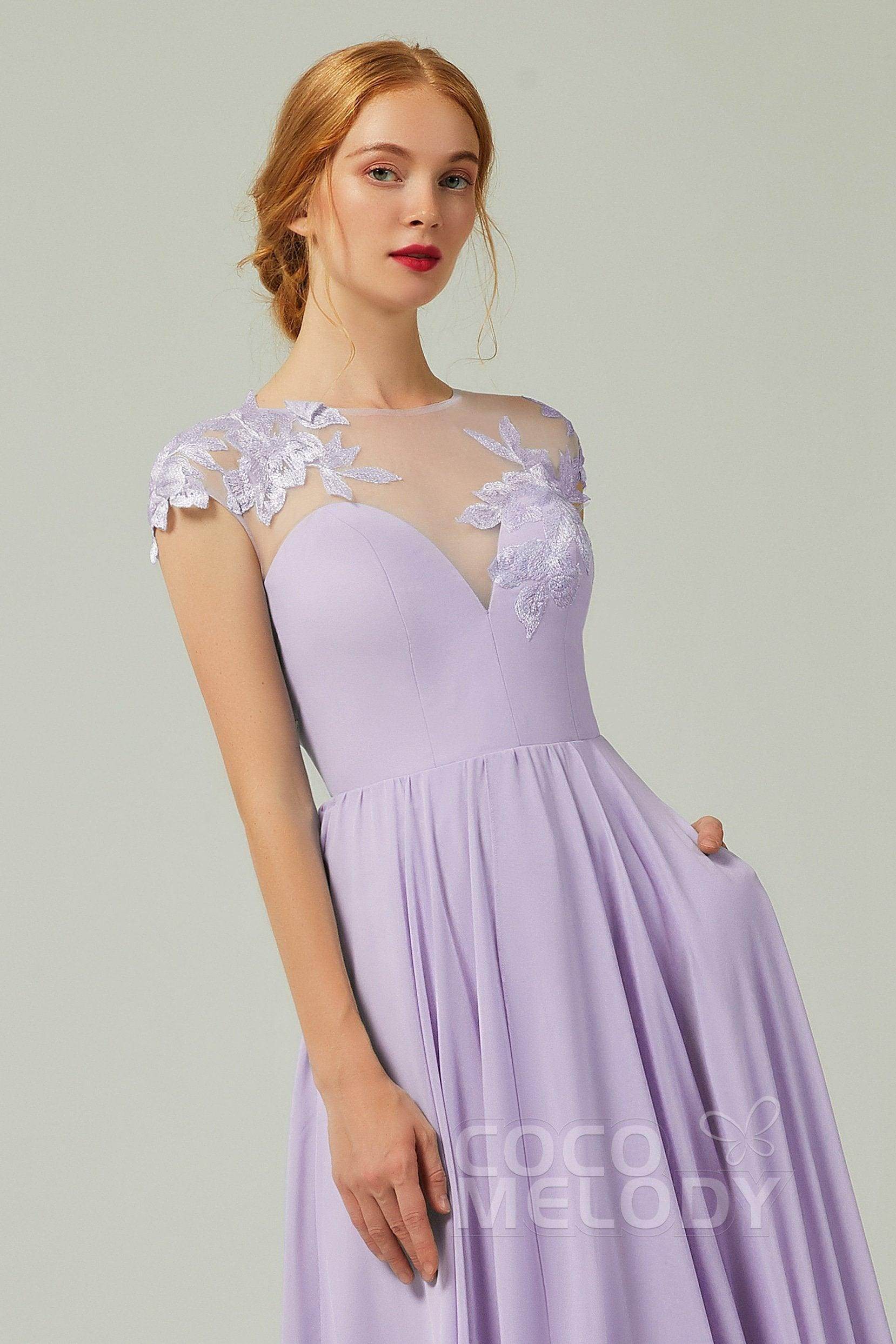 A-Line Sweep-Brush Train Chiffon Bridesmaid Dress CB0248