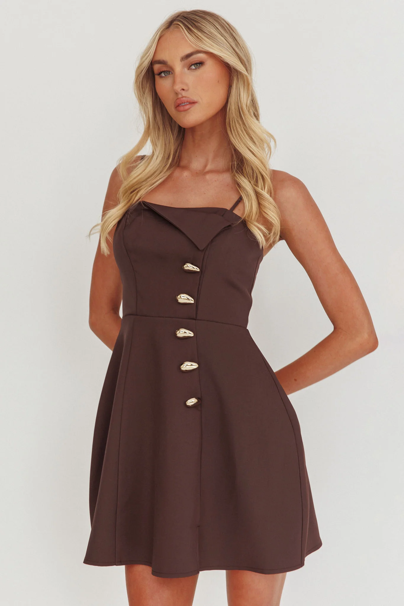 Captivated Button Feature Mini Dress Coco - luluinthesky