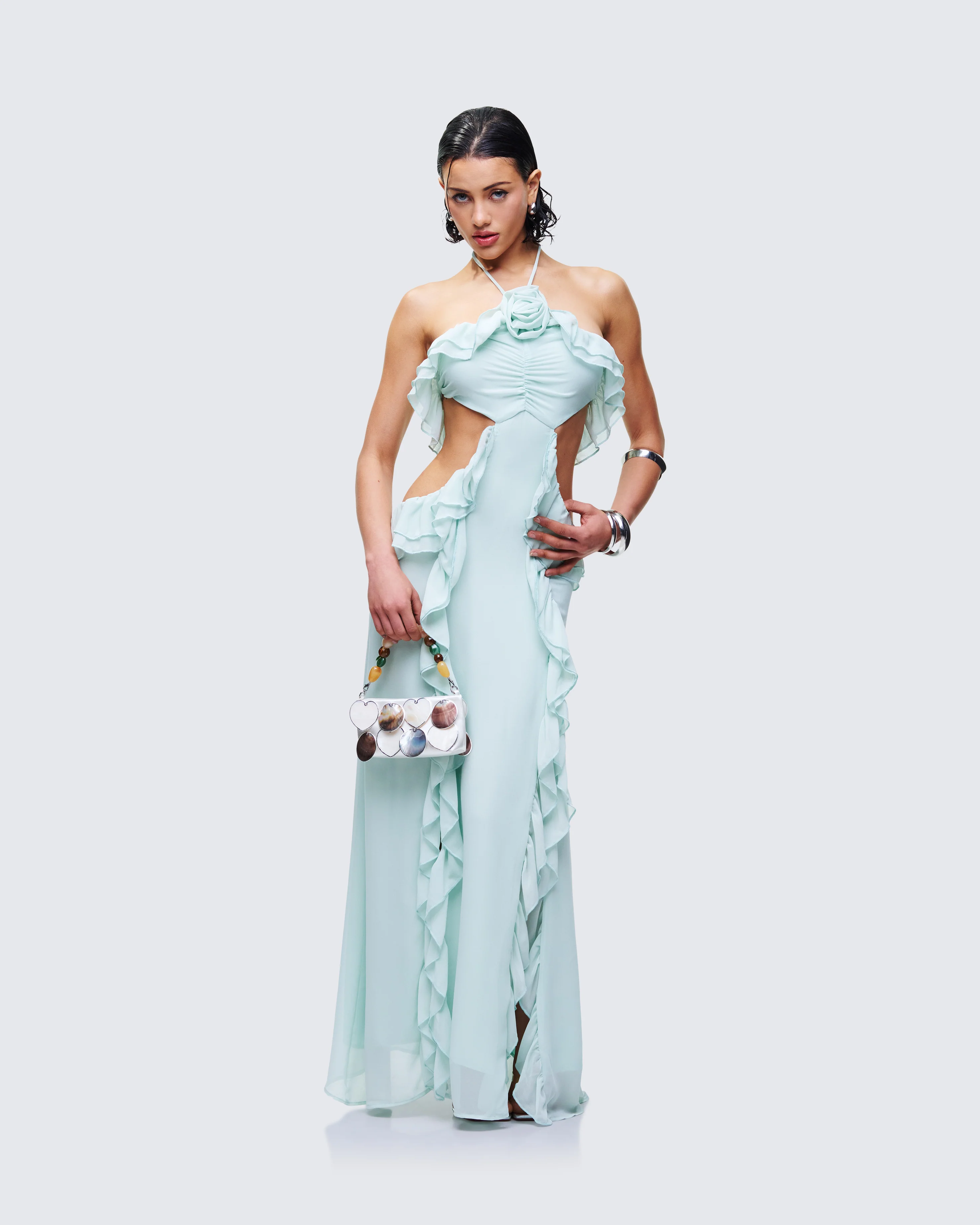 Ocean Blue Tiered Ruffle Maxi Dress
