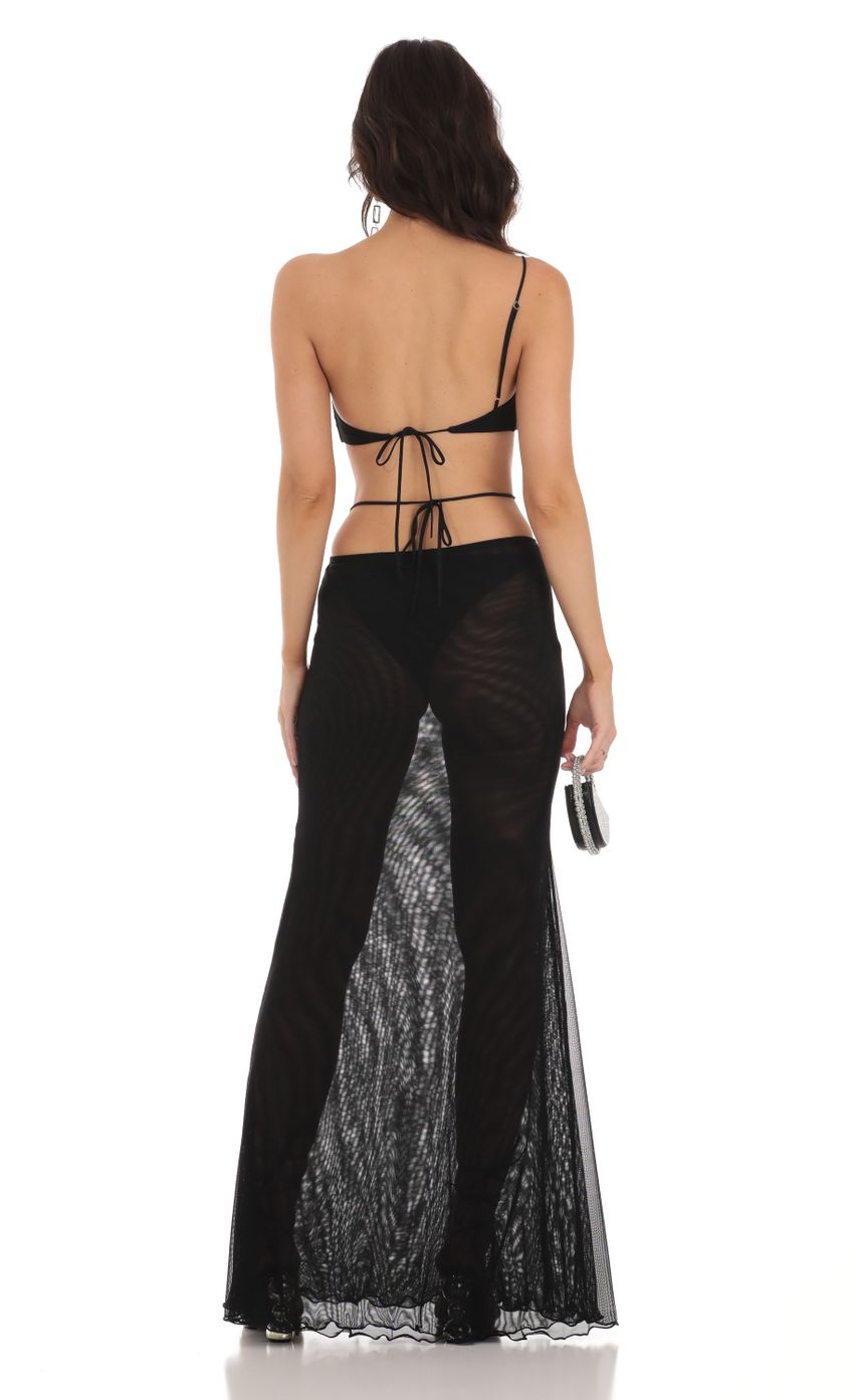 Mesh One Shoulder Two Piece Set in Black