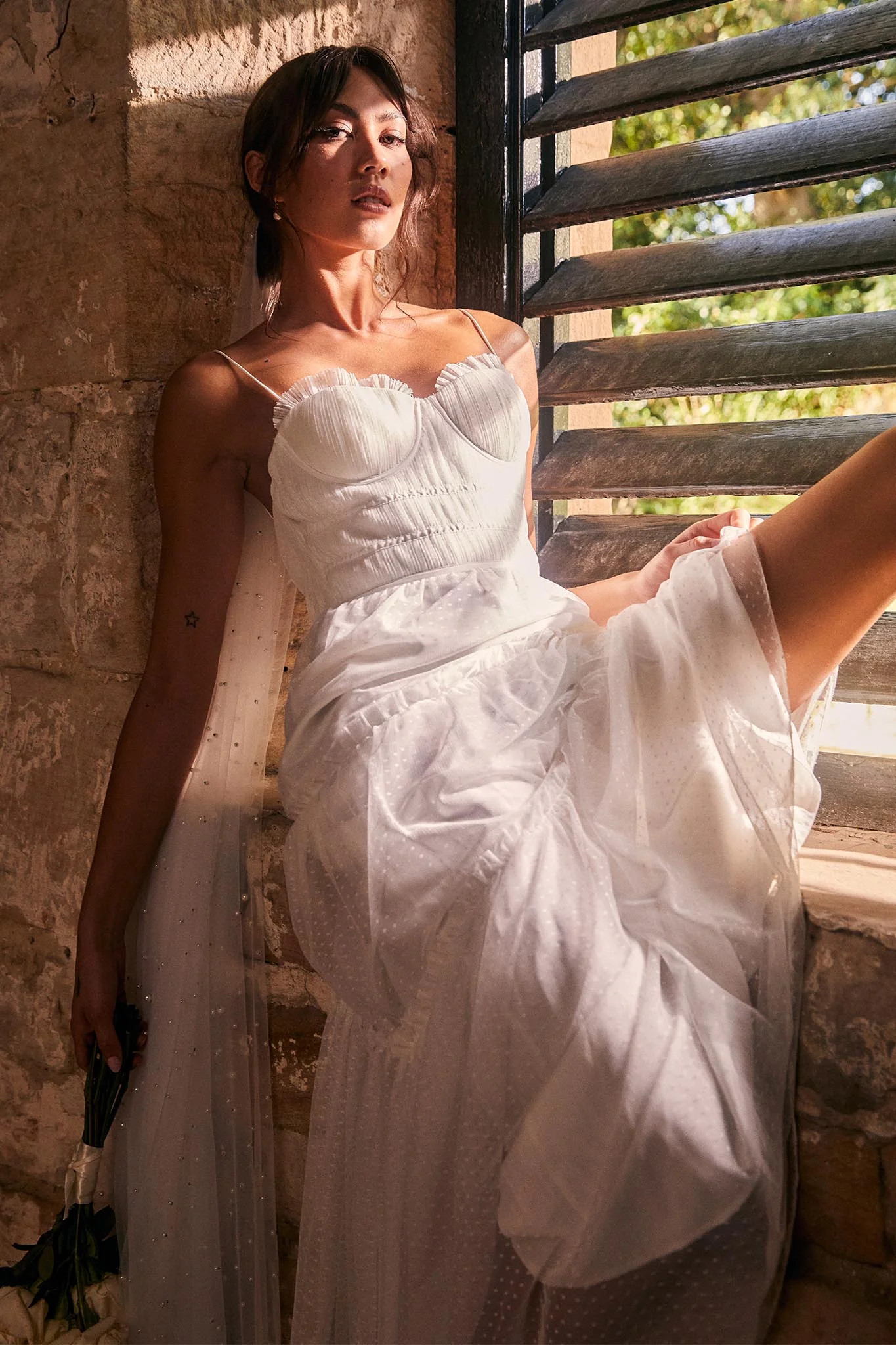 Calla Sweetheart Neckline Hail Spot Midi Dress White