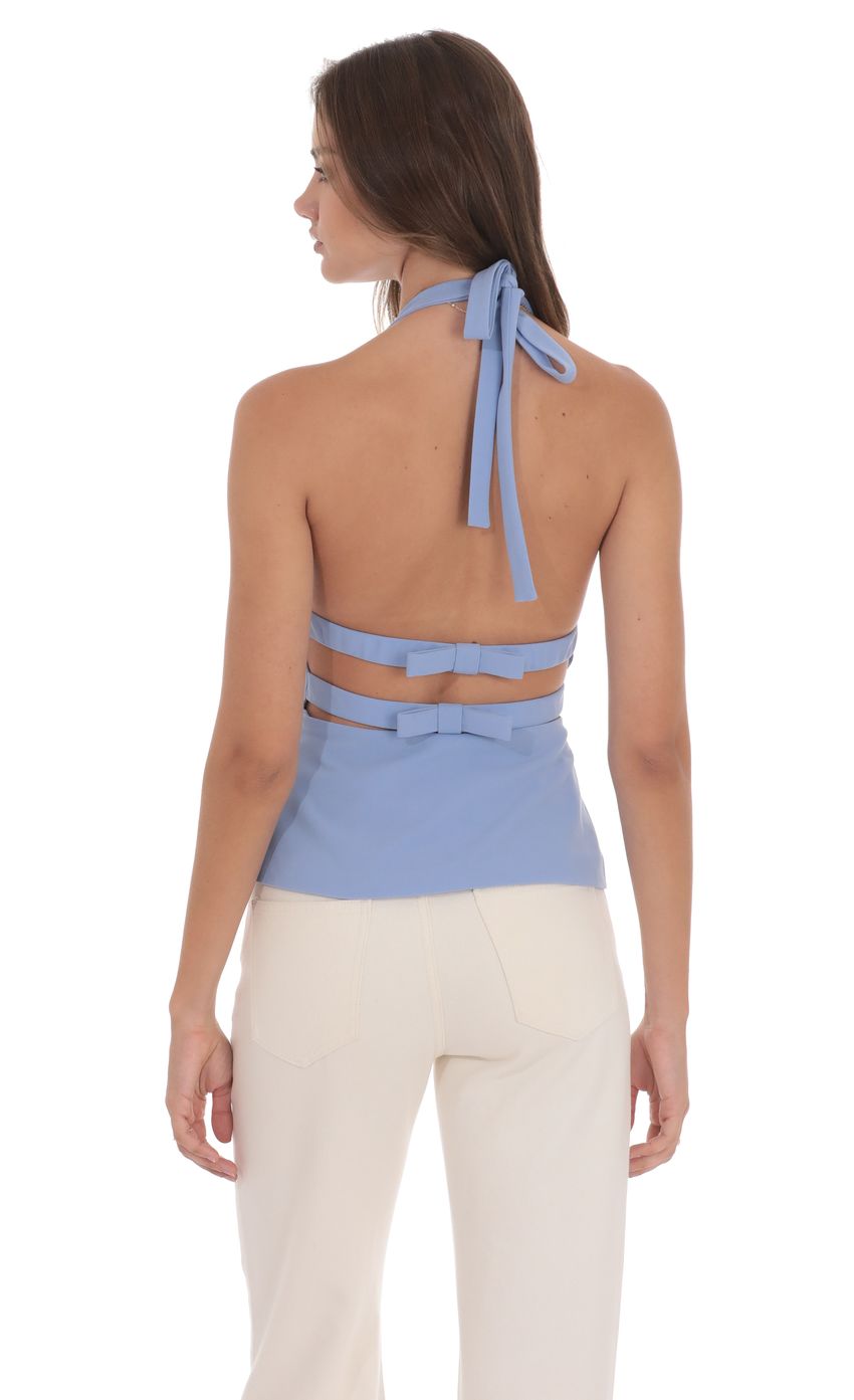 Back Bows Halter Top in Powder Blue