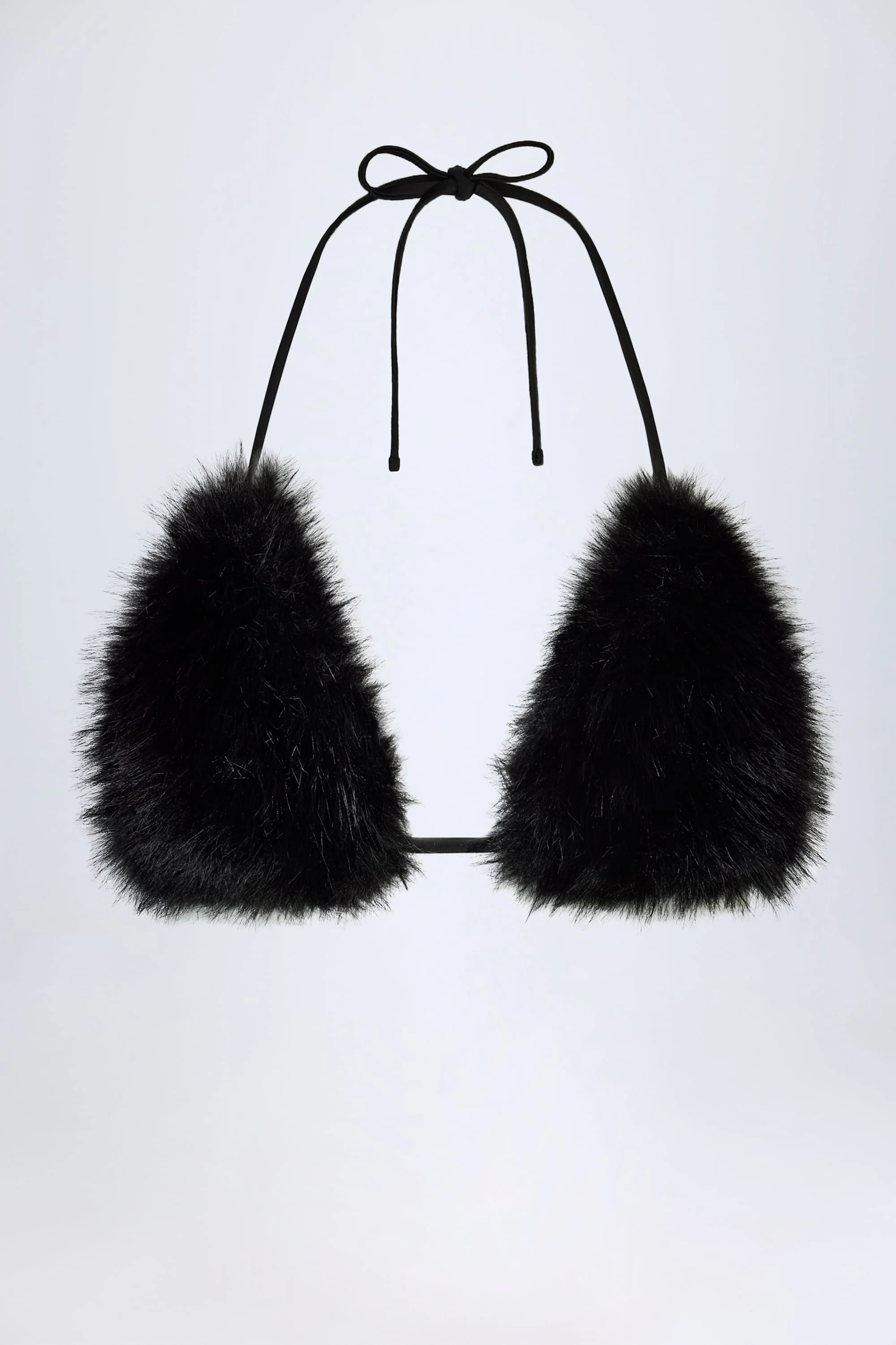 Faux Fur Triangle Bralette in Black