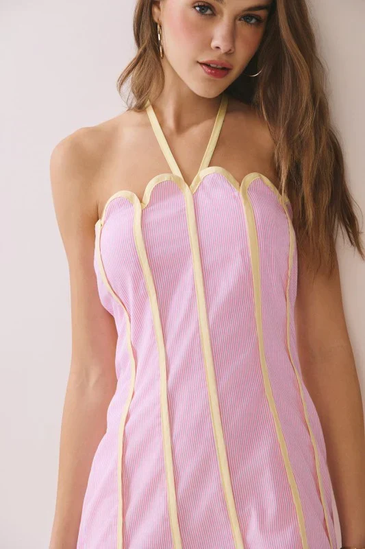 Lenny Scalloped Linen Halter Mini Dress - luluinthesky