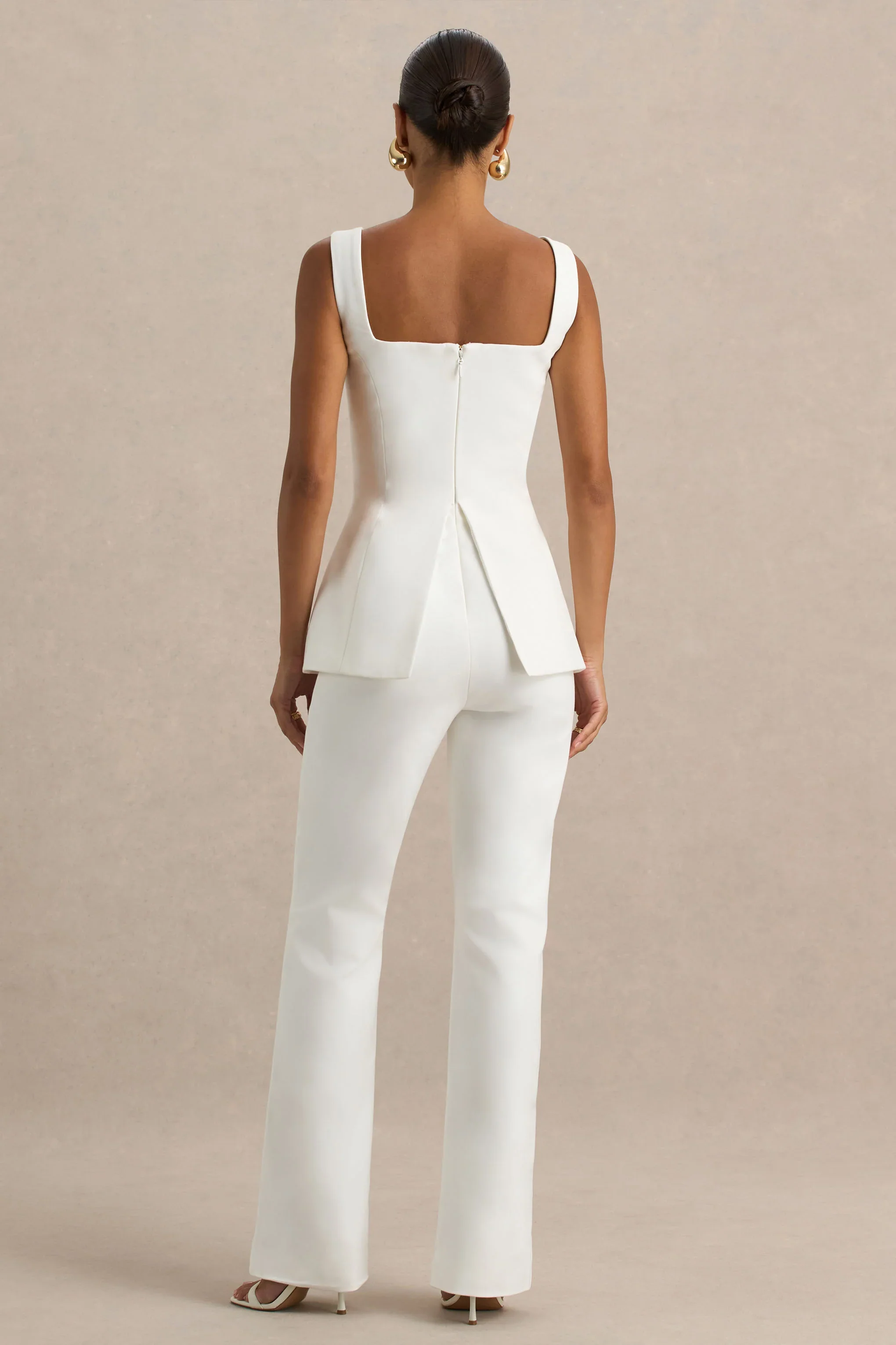 Aceline | White Square-Neck Tailored Jumpsuit