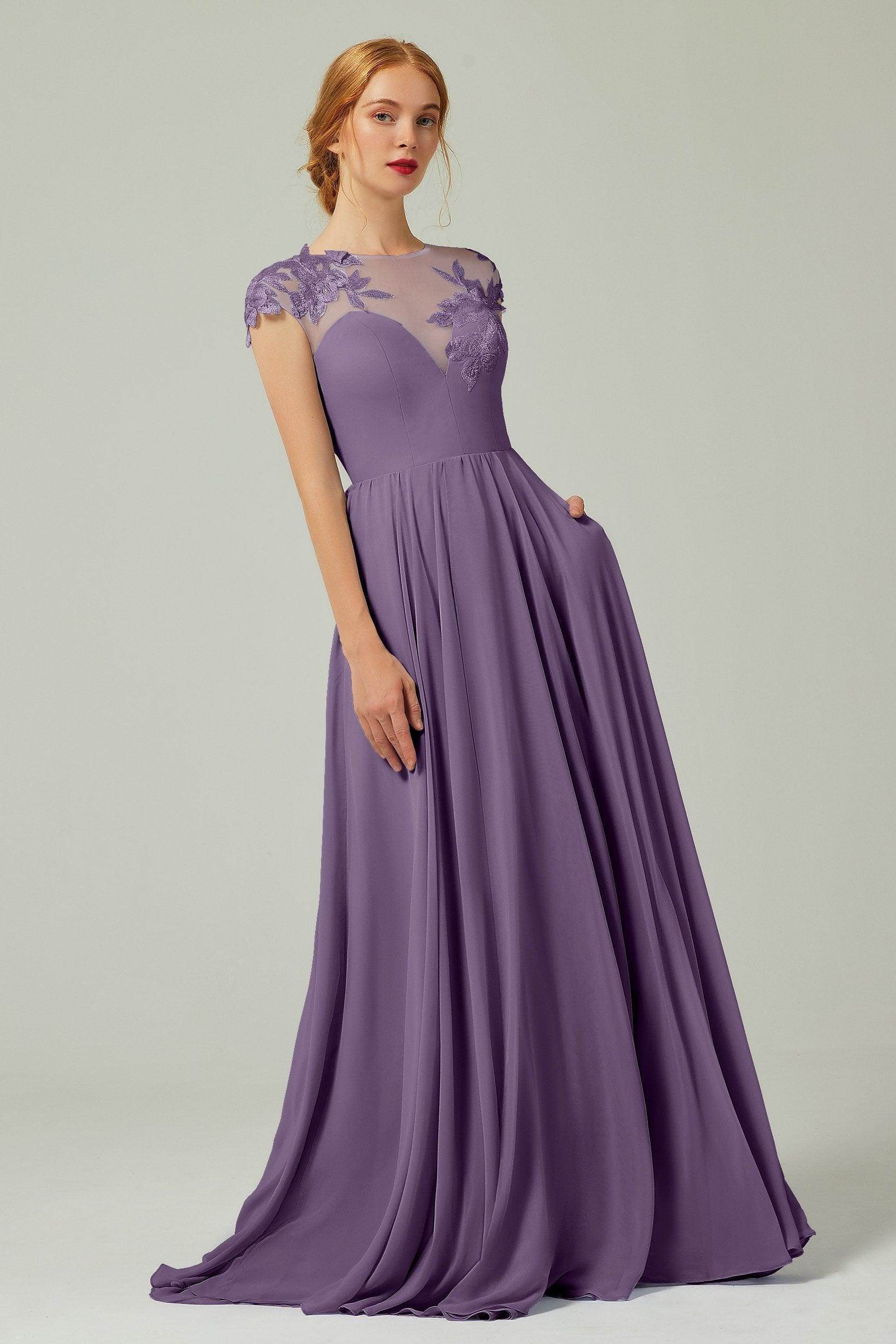 A-Line Sweep-Brush Train Chiffon Bridesmaid Dress CB0248