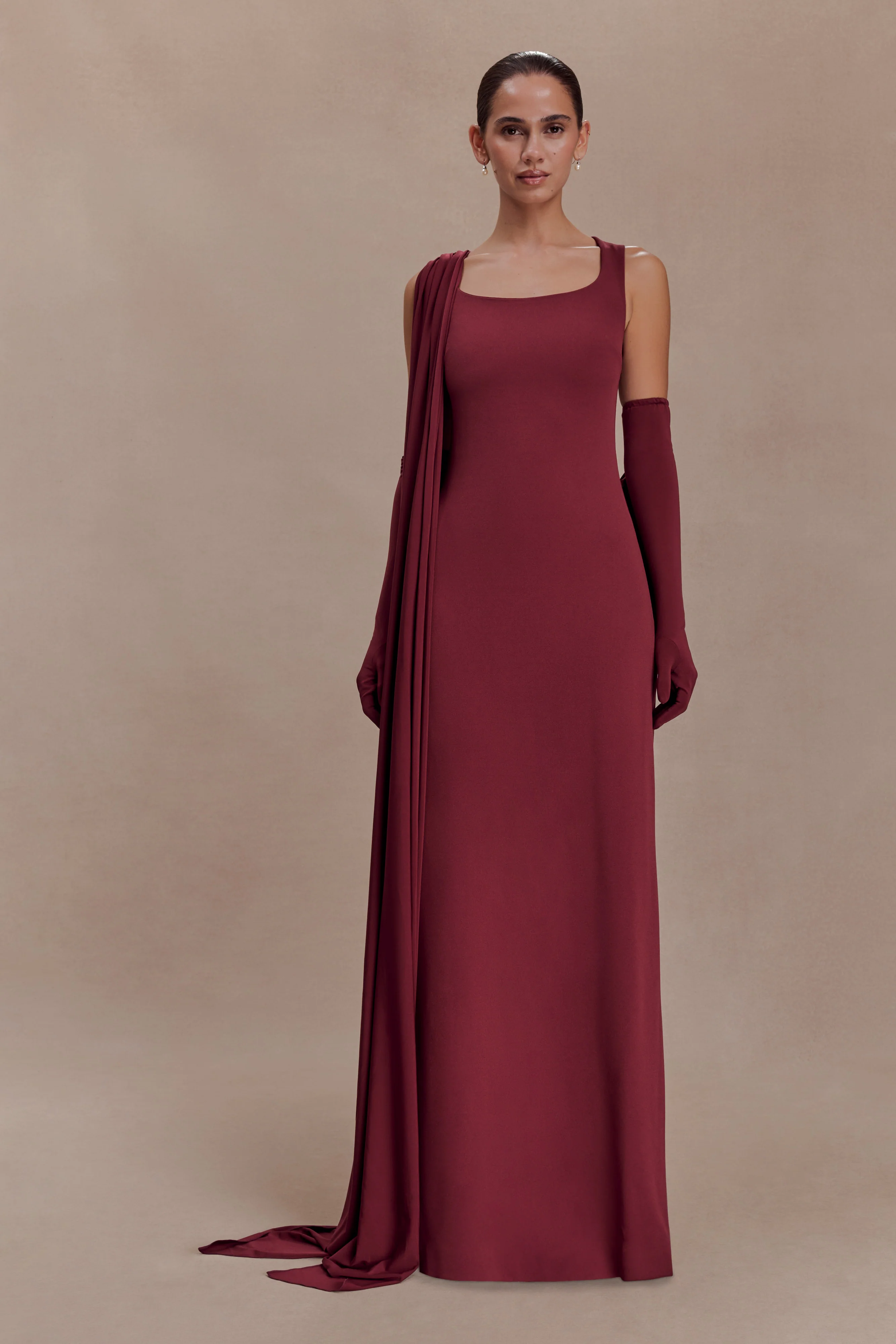 Rhea Detachable Cape Jersey Maxi Dress - Wine