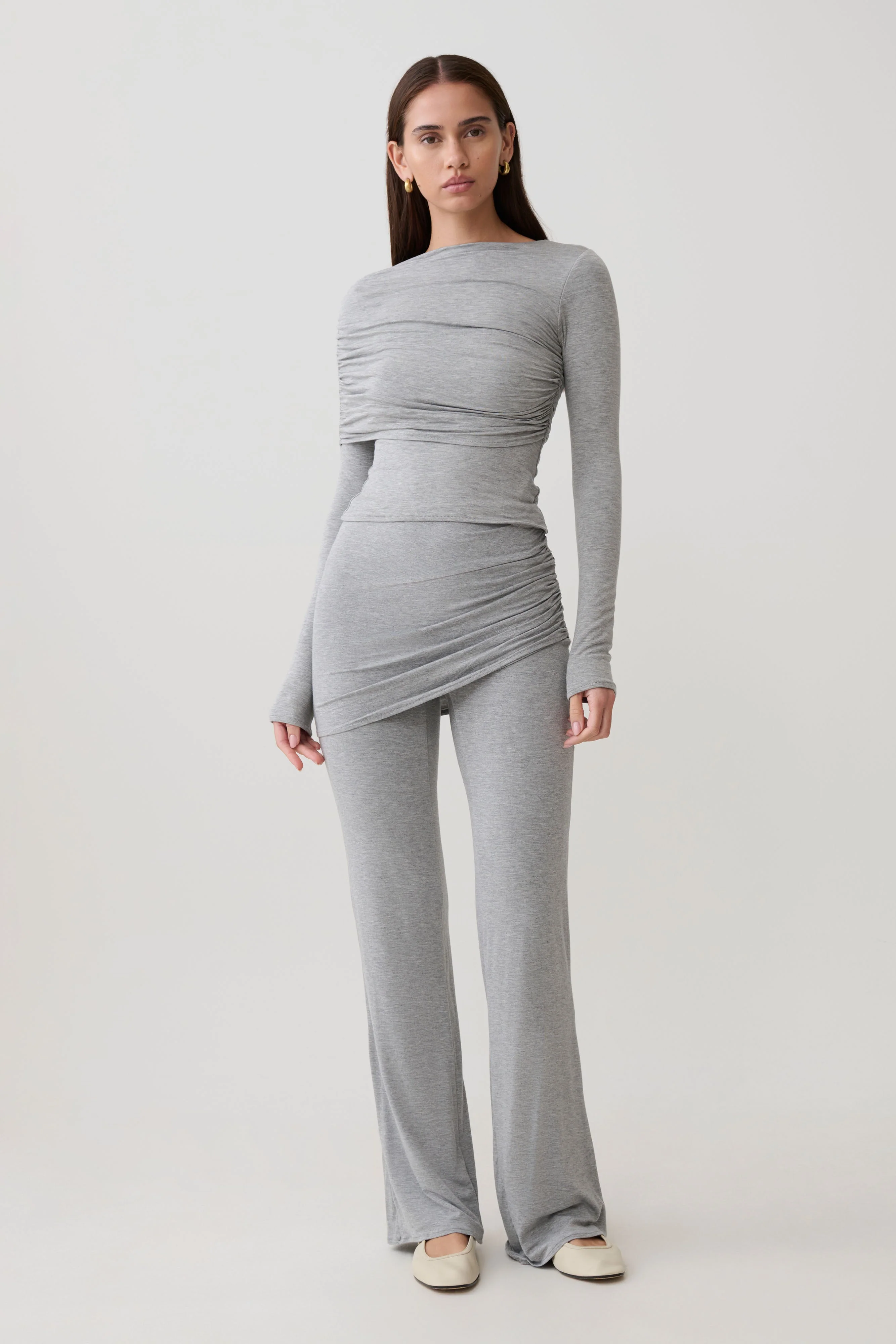 Keaton Modal Straight Leg Overlay Pant - Grey Marle