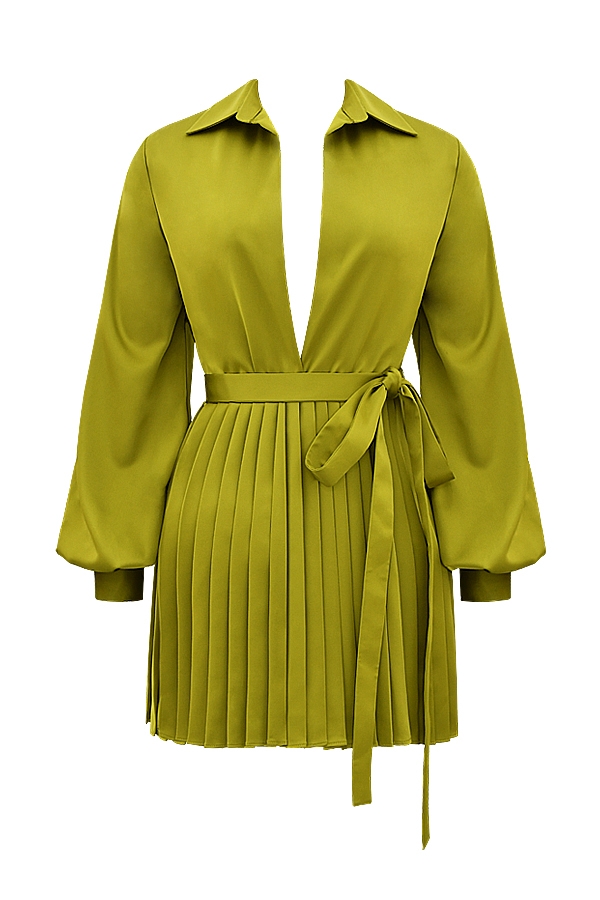 Chartreuse Pleated Shirt Dress