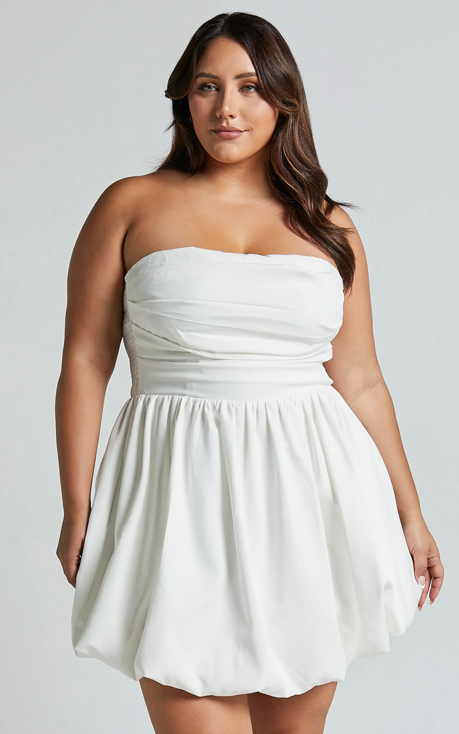 Shaima Mini Dress - Strapless Bubble Hem Dress in White