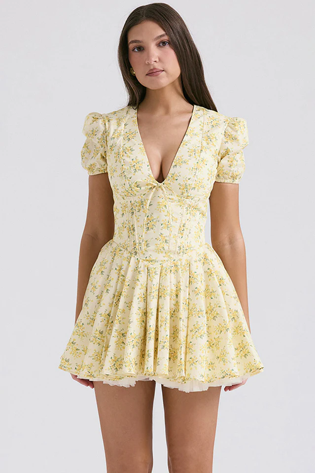 Faith Vintage Floral Pleated Mini Dress