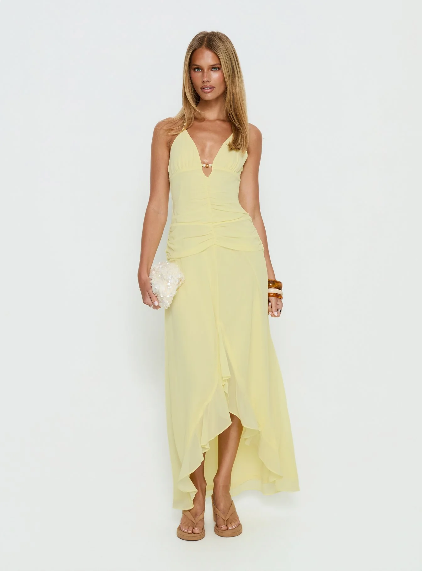 Roxine Asymmetrical Halter Maxi Dress Yellow