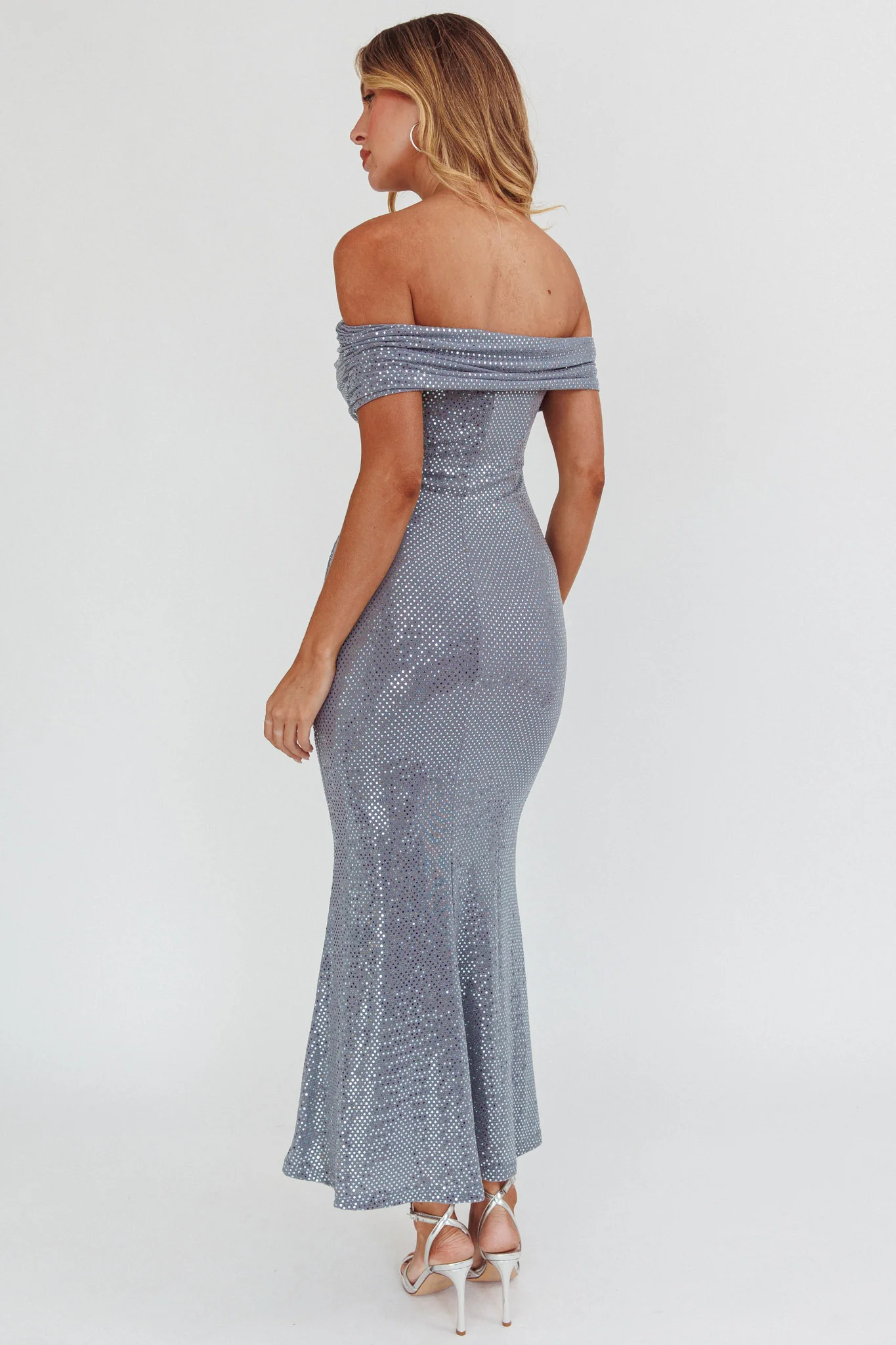 Kailey Off-Shoulder Maxi Dress Spangle Silver