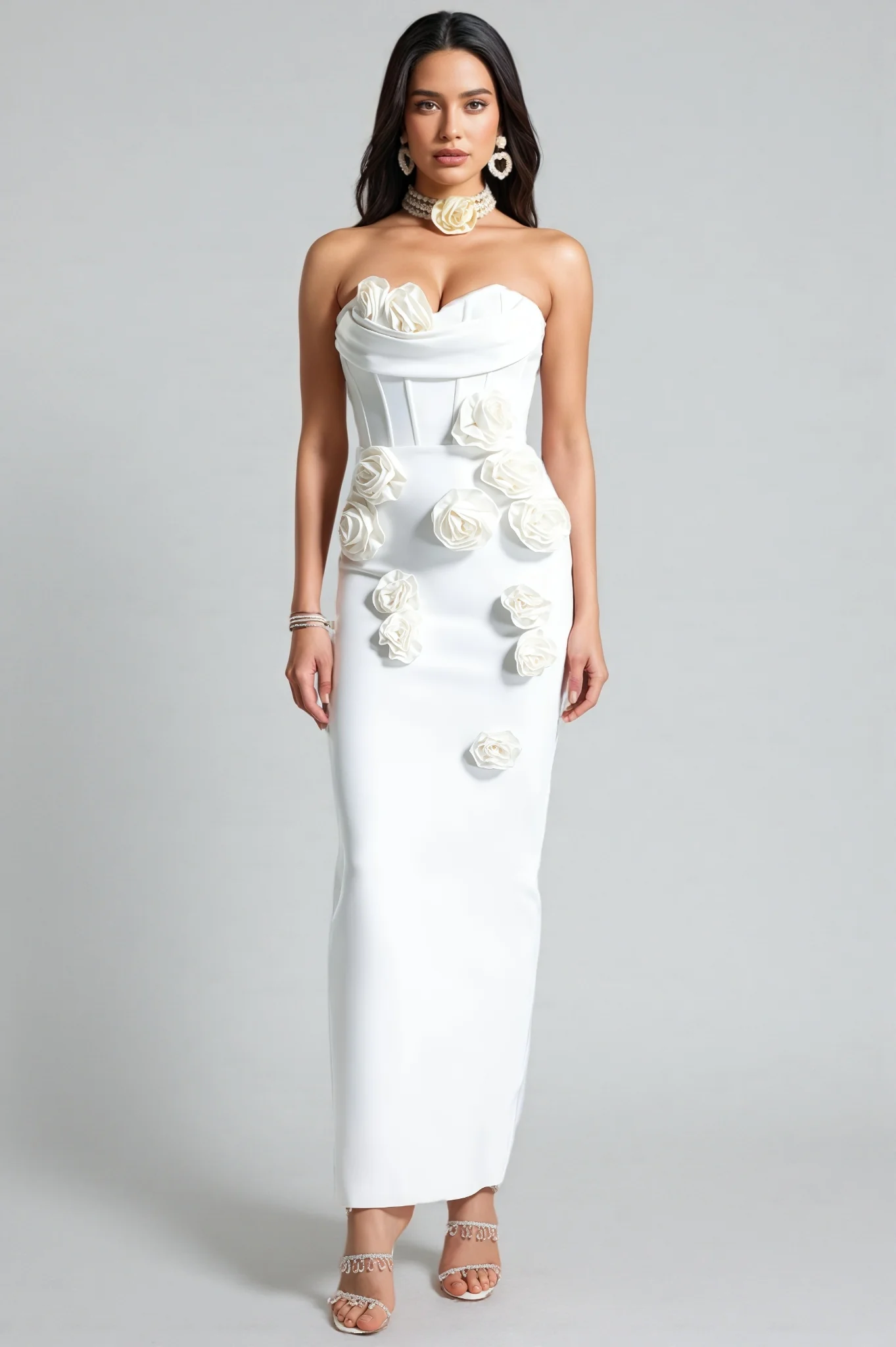 Islay White Rose Off Shoulder Maxi Dress