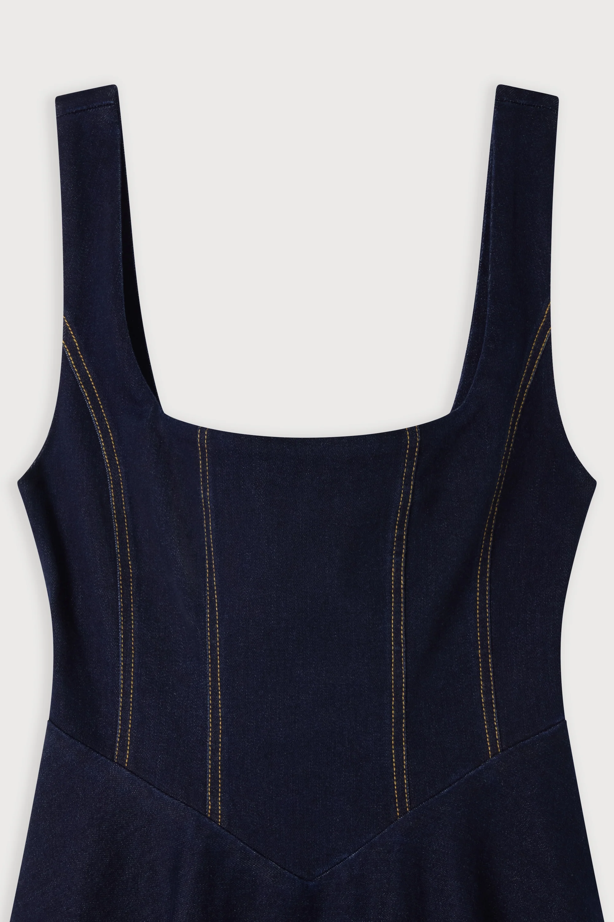 Cotton Mix Denim Square Neck Midi Dress