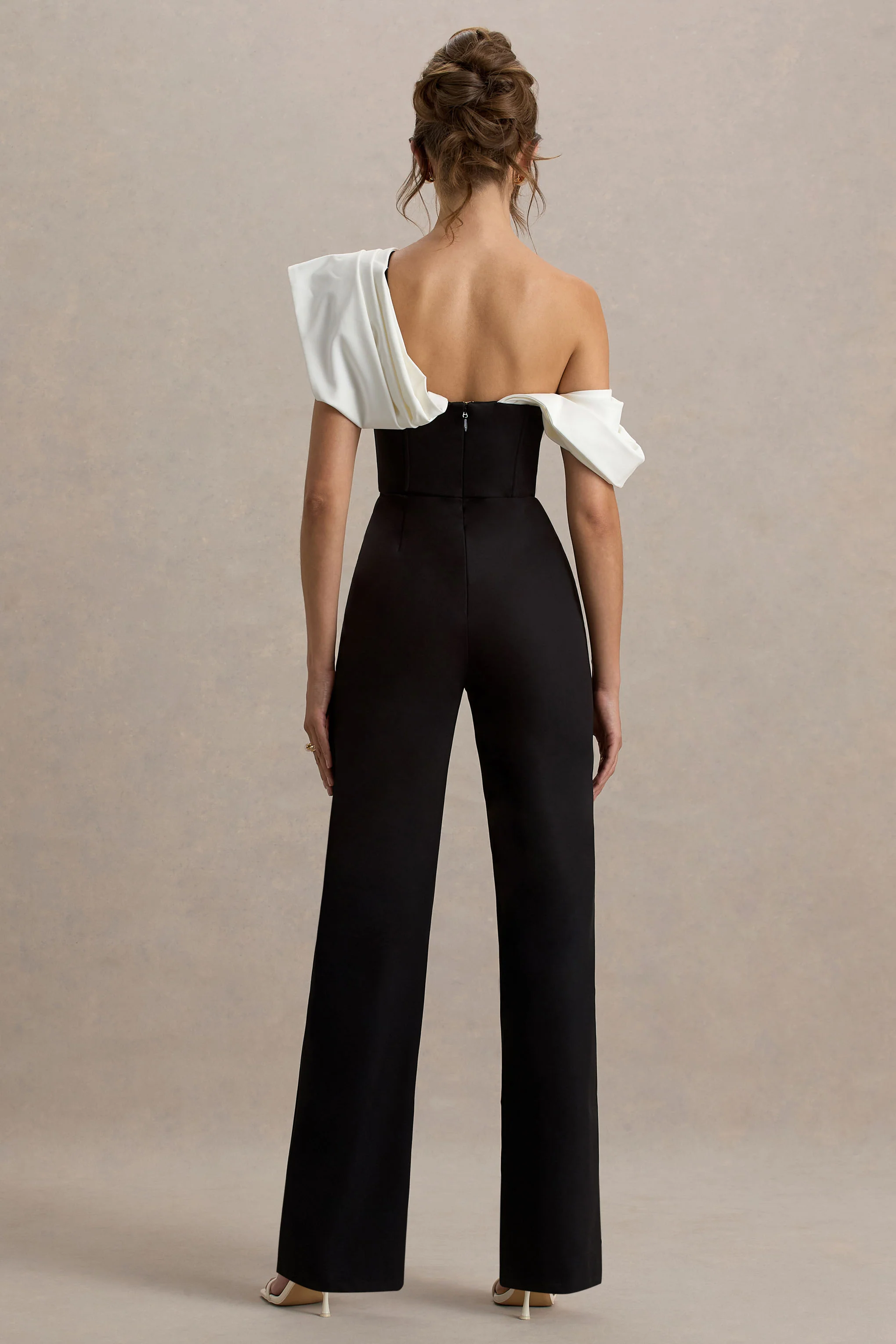 Falling For You | Black & White Asymmetric Draped Jumpsuit