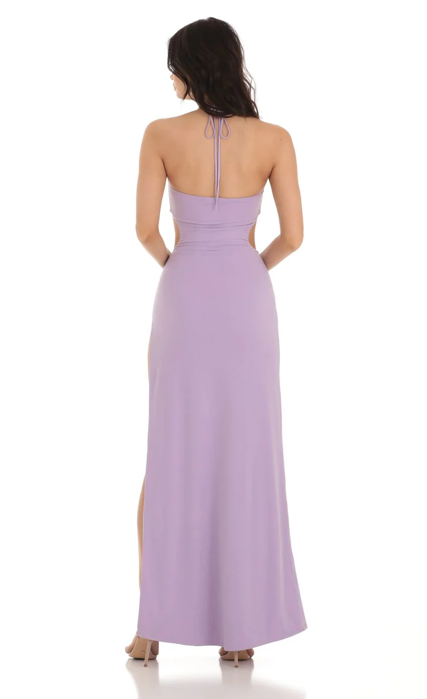 Rhinestone Cutout Maxi Dress in Purple - luluinthesky