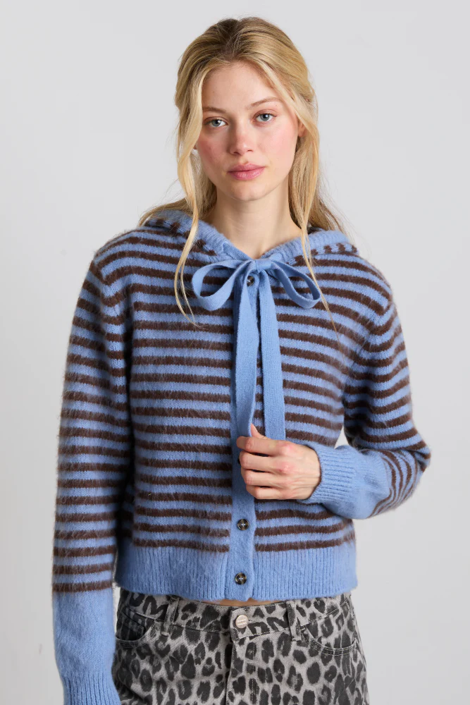 ruthie bonnet cardigan - blue & chocolate stripe