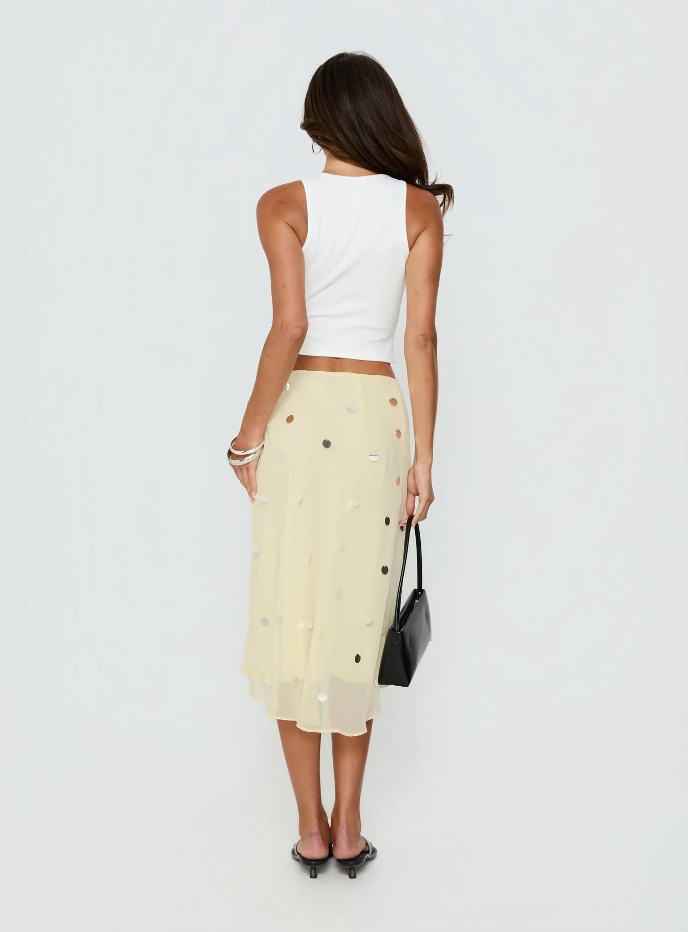 Kessiah Sequin Midi Skirt Yellow