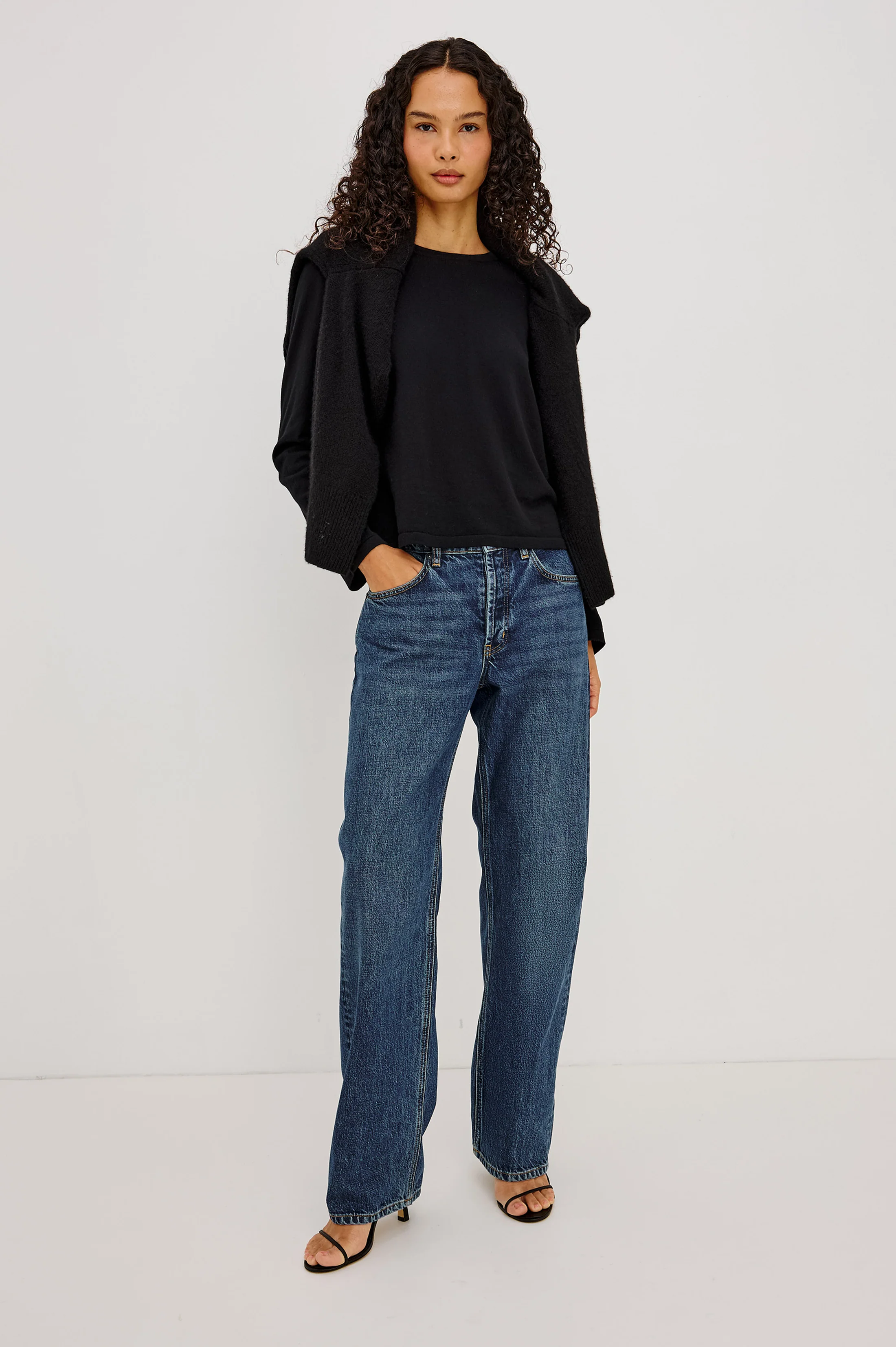Cotton Cashmere Long Sleeve T-Shirt - Black