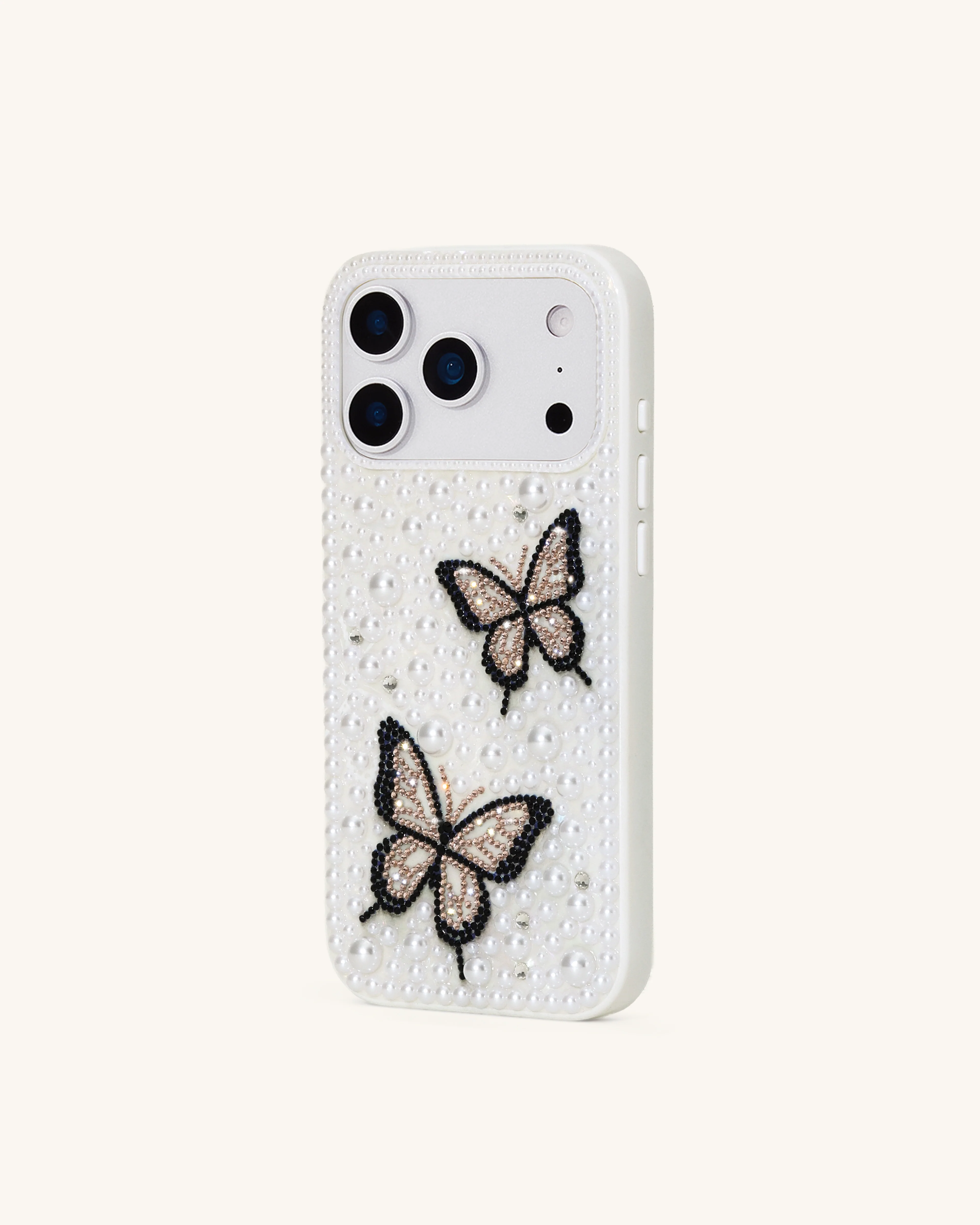Butterfly Pearl Embellished Phone Case - White