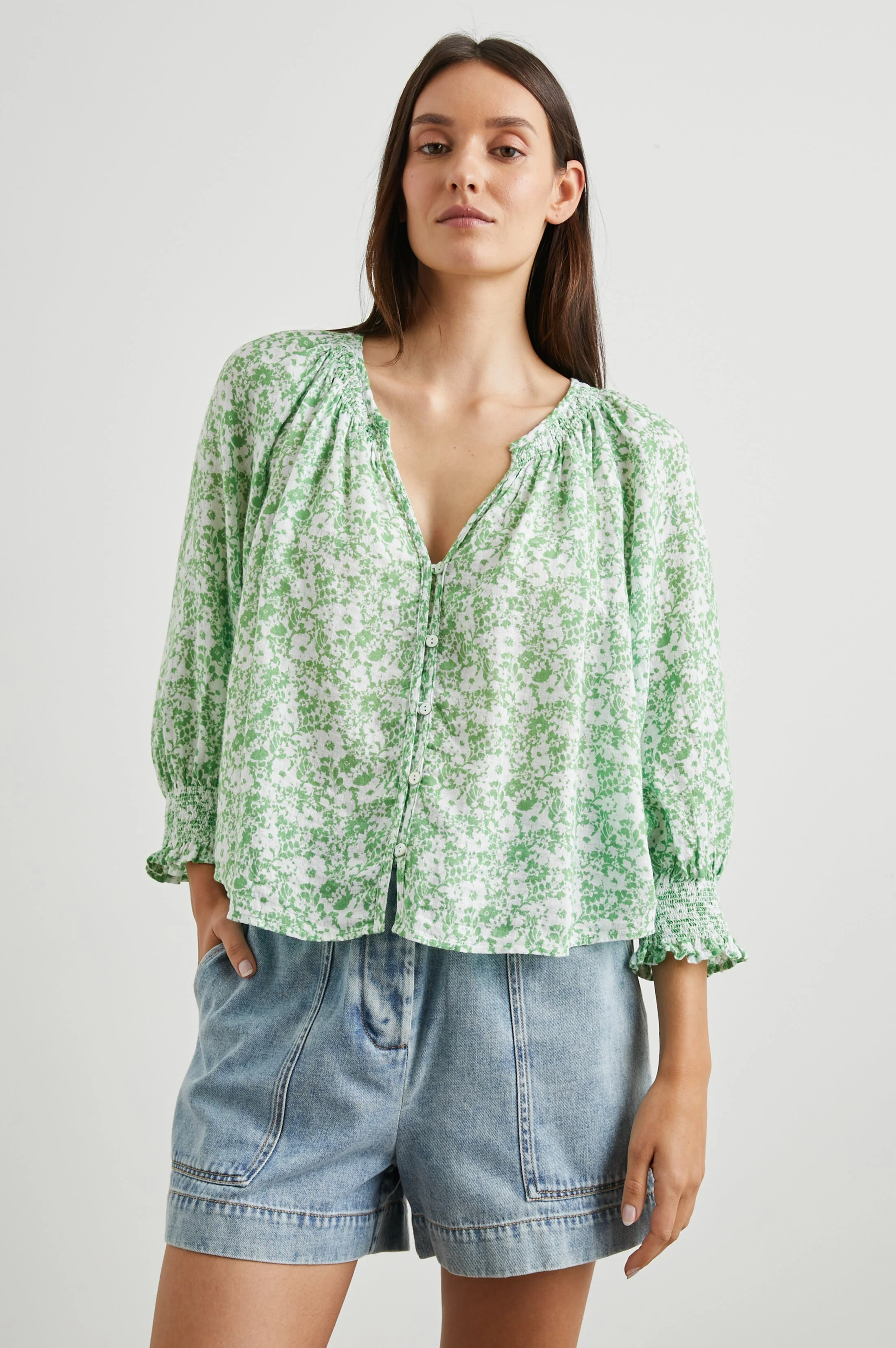 Mariah Top - Green Texture Floral